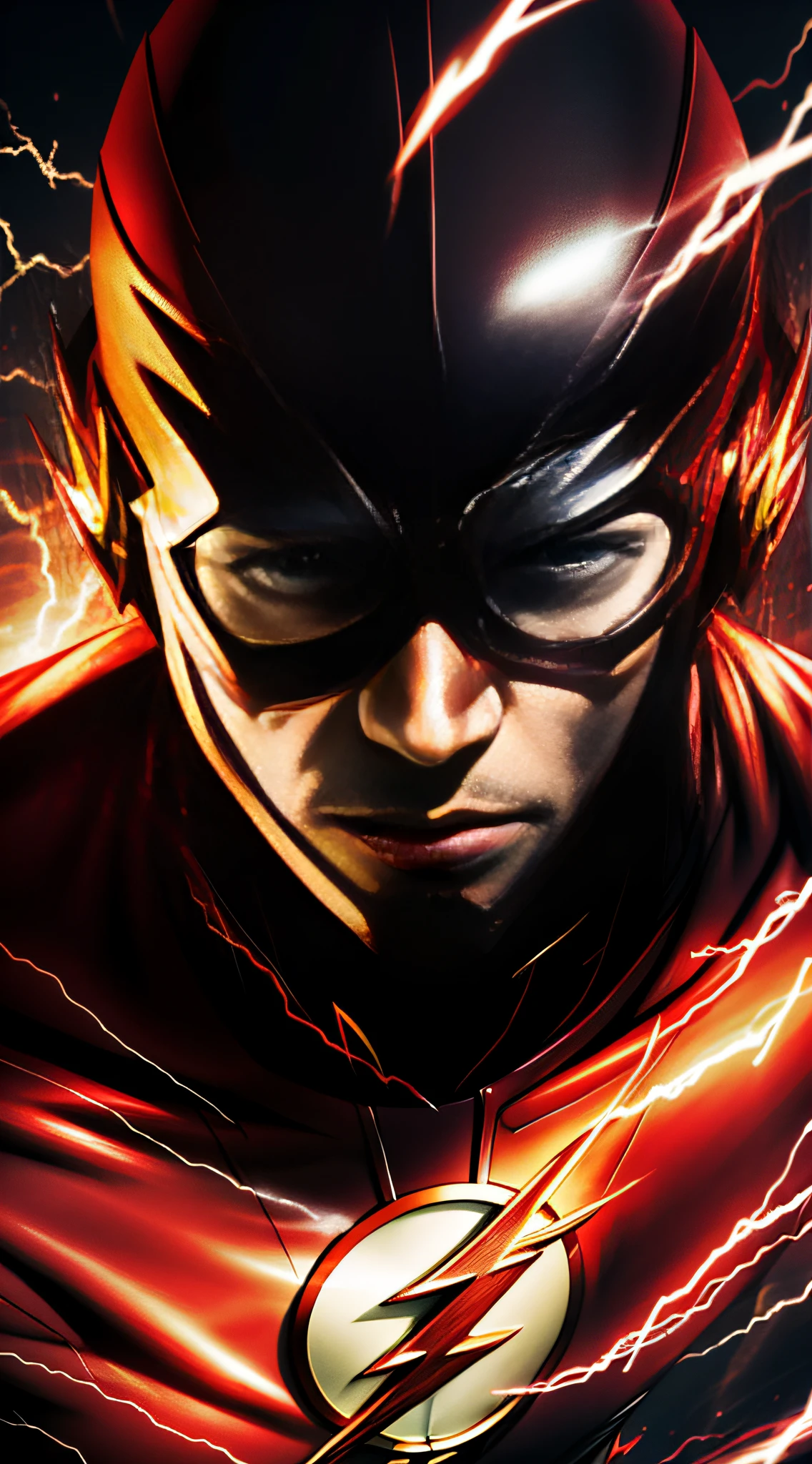 Masterpiece, best picture quality, ((The Flash)), (Very detailed 8K wallpaper), (Best quality), (Best Photo), (Best Shadow), Dark Night, Dark Night, Gloomy Tones, Highlights The Flash close-up