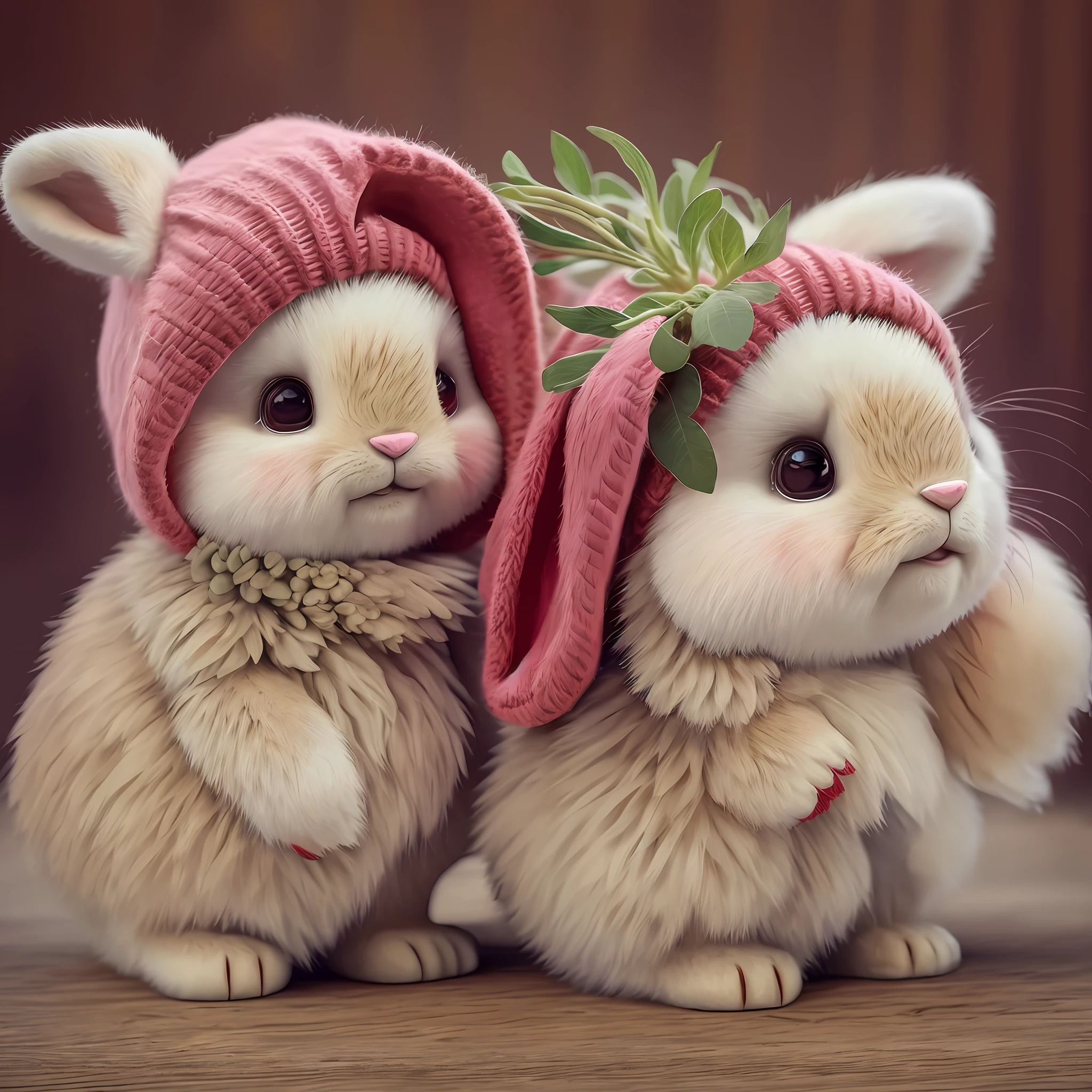 :3. Rabbit, realistic, hairy, clothed animal, apple, bear, teak, cherry, food, fruit, full body, hat, non-human, strawberry, tomato, watermelon