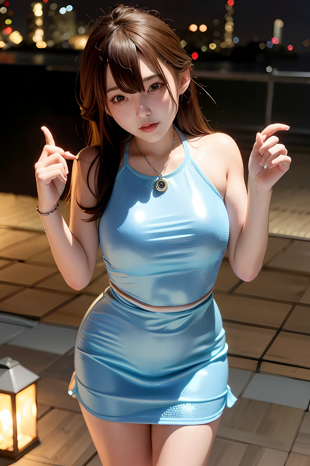 (8k, RAW photos, top quality, masterpiece: 1.2), (realistic, photorealistic: 1.37), st. Louis (Luxury Wheels)\(Azure Lane\),1girl,(K-pop Idol),(Charming Sara:1),Hair ornament,Portrait,(Long loose silver dress:1.1),Necklace,Blue Nail,Cute,Cityscape, Night, Rain, Wet, Professional Lighting, Photon Mapping, Radiosity, Physically Based Rendering,