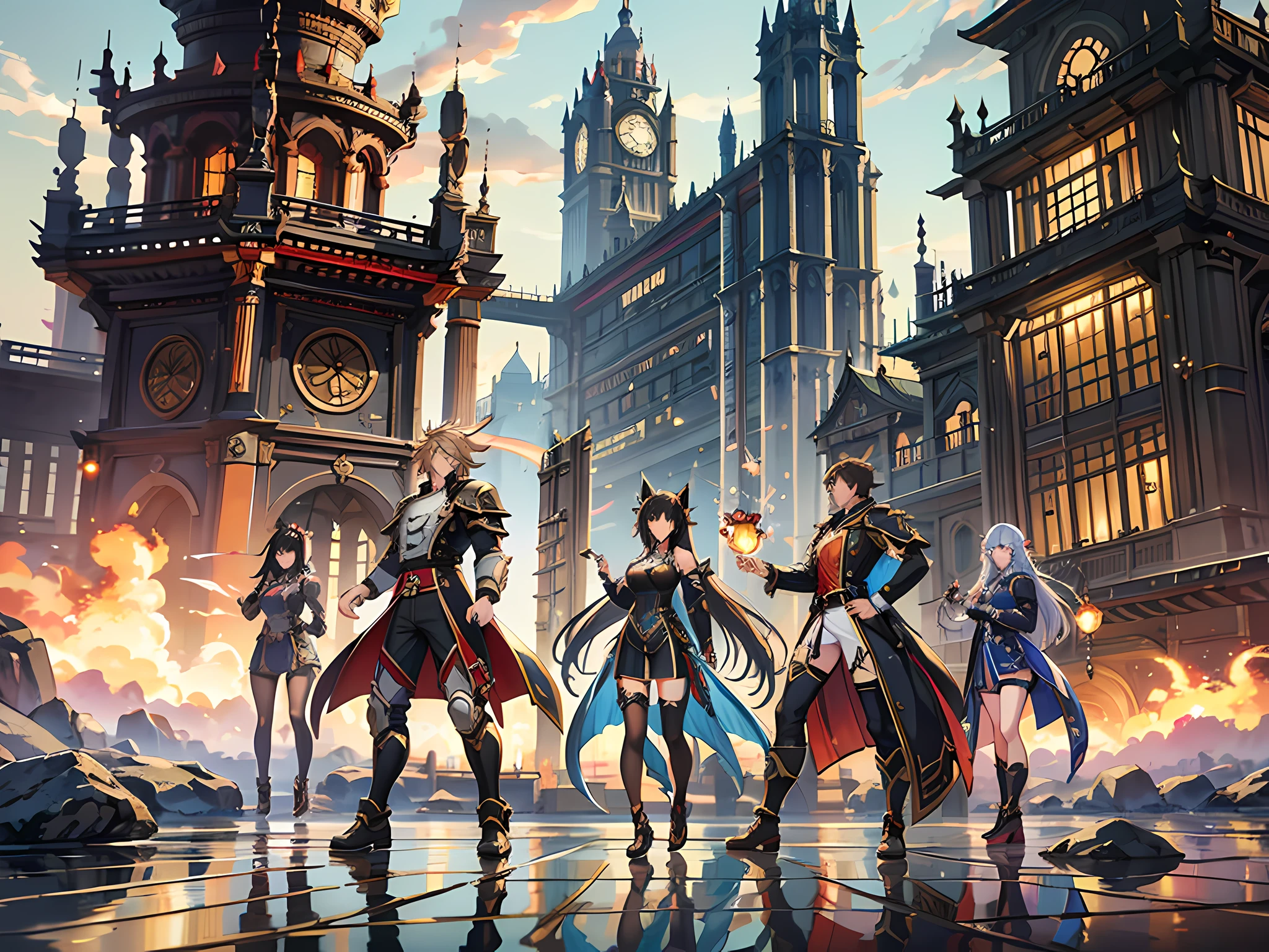 a group of people standing around a large circular object, lineage 2 revolution style, game cg, aion, from ncsoft, tekken 7, unreal engine render saint seiya, dynasty warriors, blade and soul, cgworld, from lineage 2, wanda, <mmorpgs scene, 王琛, mmo, dead or alive 6