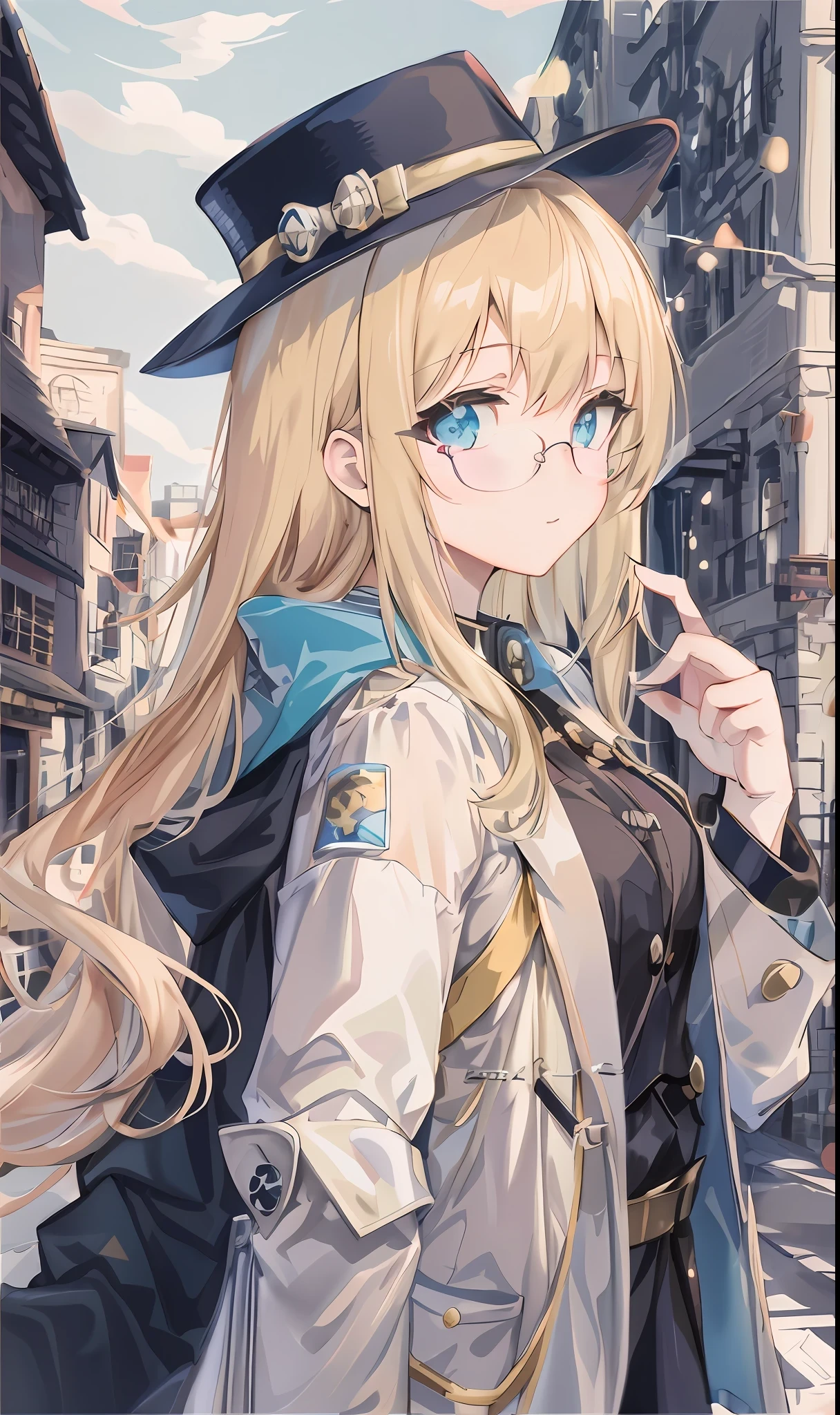 anime girl with long blonde hair wearing a hat and coat, girls frontline style, fine details. girls frontline, crisp clear rpg portrait, kawacy, from girls frontline, blonde anime girl with long hair, high detailed official artwork, alchemist girl, detailed digital anime art, marisa kirisame, anime style 4 k, guweiz, portrait anime girl
