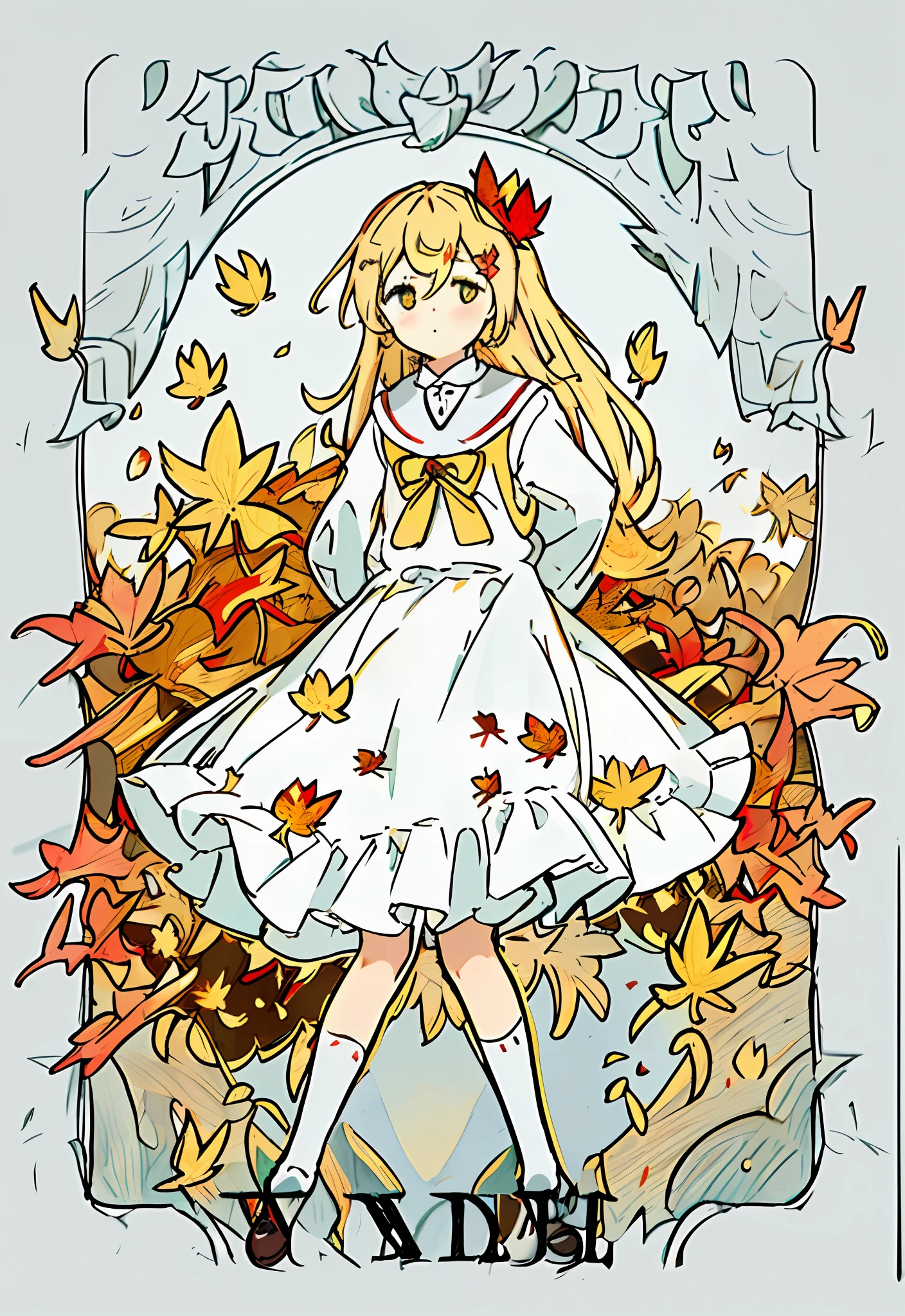 Masterpiece, best quality, amazing, complex and refined details, very detailed cute illustrations, very detailed cute wallpapers, high resolution illustrations, white background, full body, monochorme,
Solo, (children: 1.3), (cute: 1.0), beautiful cute eyes, extremely cute face, long blonde hair, yellow eyes, (beautiful details eyes: 1.2), flat chest, (aki_shizuha: 1.3), sitting, white_frilled_blouse, upper_body, cat ears, (wet clothes: 1.3),
(cute red dress: 1.4), blonde hair, maple_leaves, socks, shoes, cute movements, cute expressions, (arms behind back: 1.1), (maple_ leaf_hairpin:1.4),