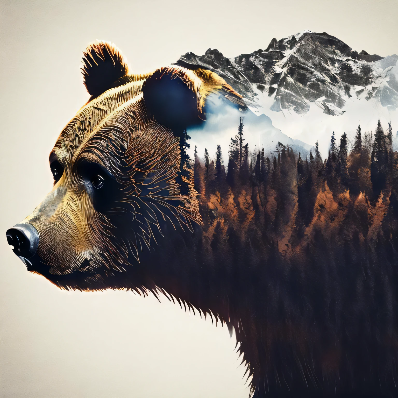 dblxp bear profile made out of a forest