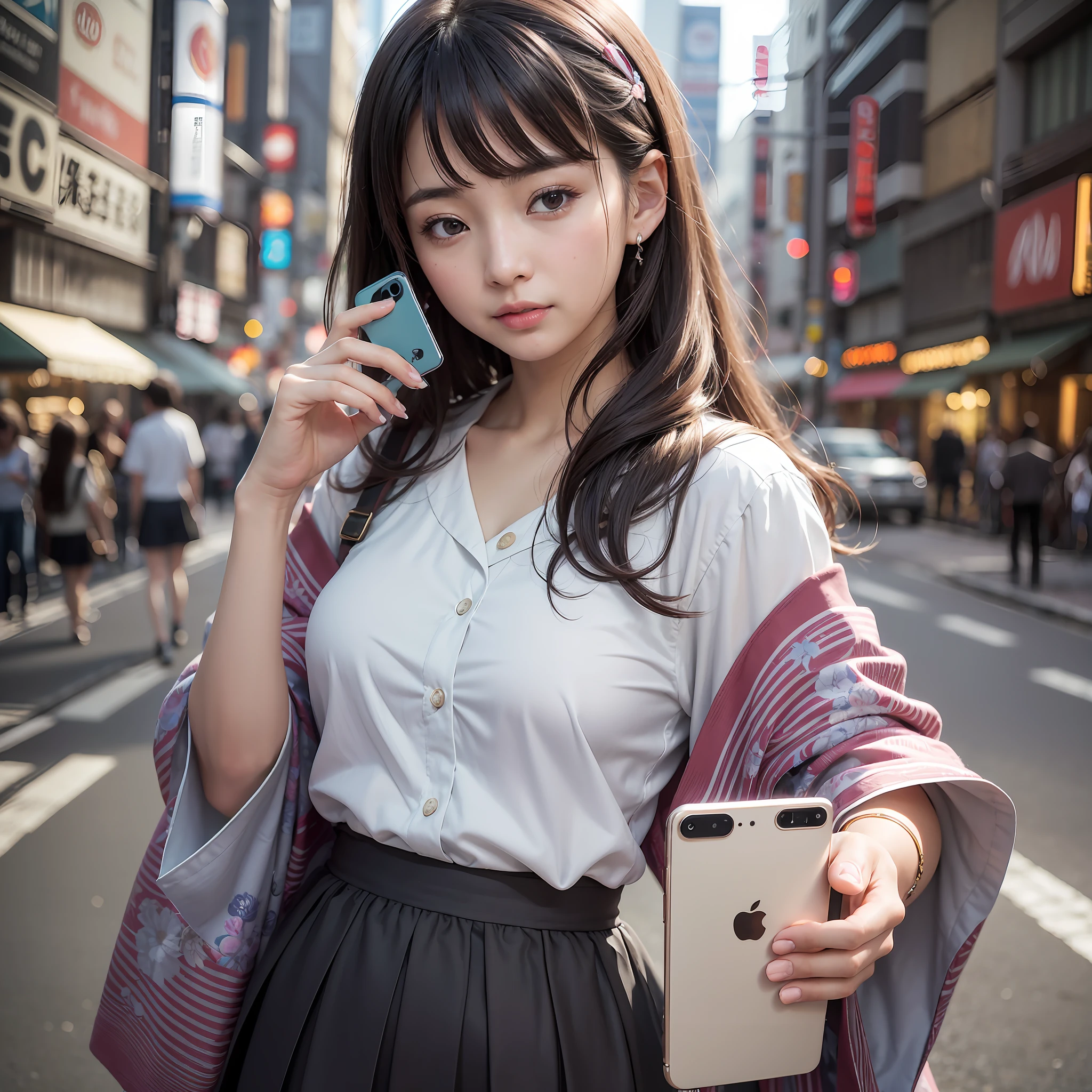 writing emails on the phone, absurdity, mouth closed, balanced eyes,
(Top quality detail: 1.2), realistic, 8K high definition, super detail, high quality texture, intricate detail, detail, detail, very detail CG, high quality shadow, detail beautiful delicate face, detail beautiful delicate eyes, depth of field, ray tracing, (beauty 23 year old cute Japan woman: 1), looking at smartphone, well-formed face, Straight long hair, fashion in the style of female announcer, skirt, --auto --s2