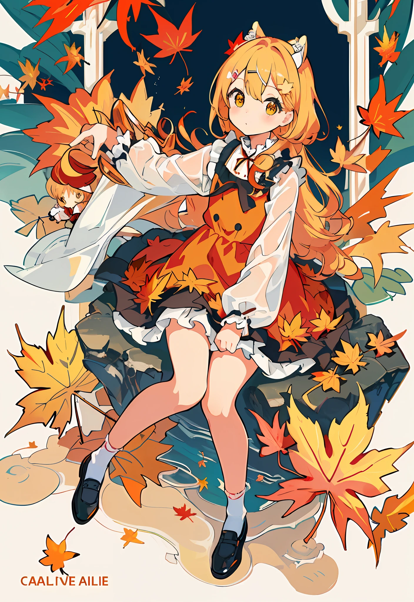 Masterpiece, best quality, amazing, complex and refined details, very detailed cute illustrations, very detailed cute wallpapers, high resolution illustrations, white background, full body, monochorme,
Solo, (children: 1.3), (cute: 1.0), beautiful cute eyes, extremely cute face, long blonde hair, yellow eyes, (beautiful details eyes: 1.2), flat chest, (aki_shizuha: 1.3), sitting, white_frilled_blouse, upper_body, cat ears, (wet clothes: 1.3),
(cute red dress: 1.4), blonde hair, maple_leaves, socks, shoes, cute movements, cute expressions, (arms behind back: 1.1), (maple_ leaf_hairpin:1.4),