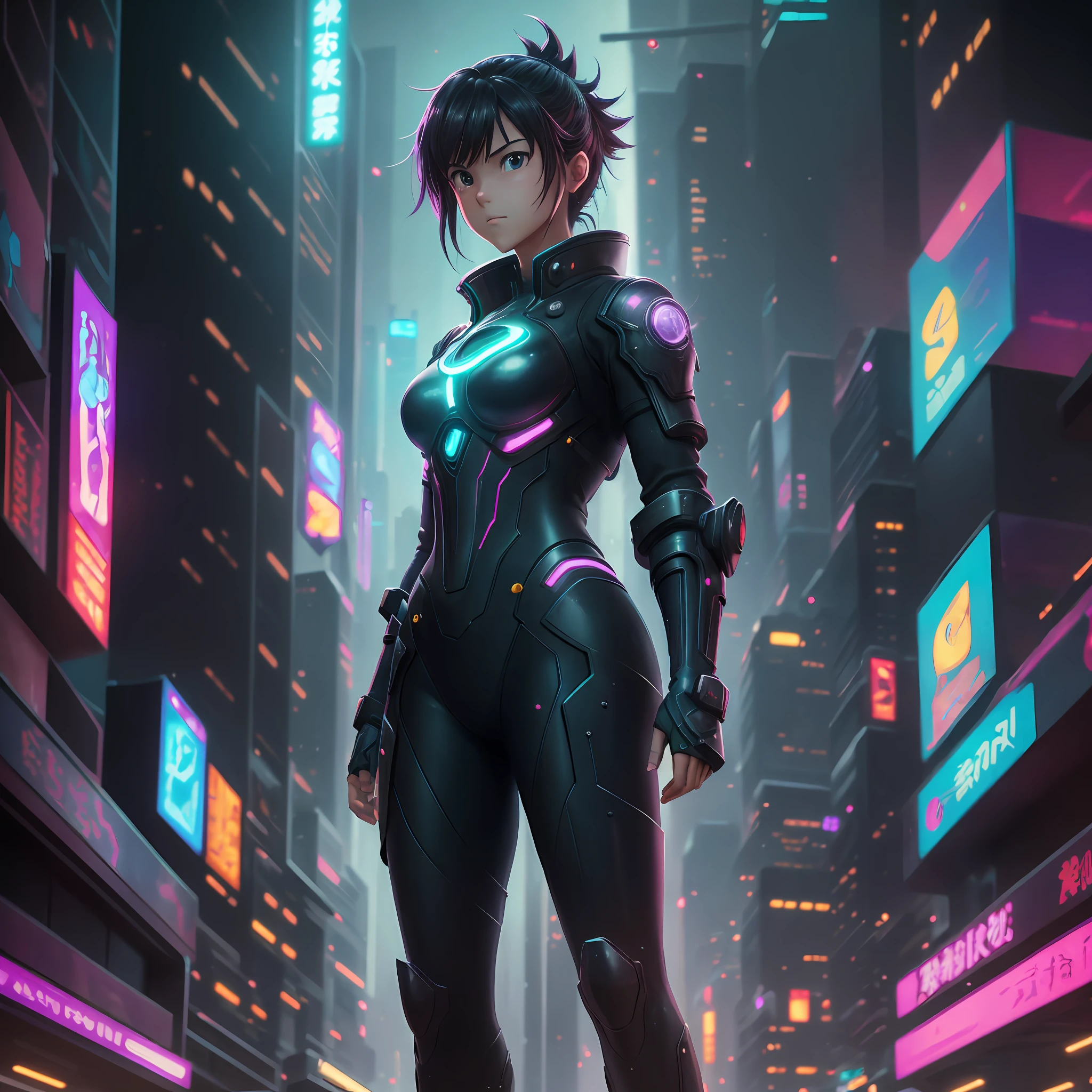SCI-FI, Fantasy World, a bustling metropolis with towering skyscrapers illuminated by neon lights radiating garlic flowers in the city center. cyberpunk art style, cyberpunk neon, cyberpunk futuristic neon (style of Mamoru Hosoda, Makoto Shinkai, Wit Studios, CoMix Wave Films, Madhouse Studios and Senzu Studios), full body, anime, hyper-detail photography, film photography, analog photography, film grain, extreme detail, 12k, ultra hd, surrealism, art station trend, polished, beautiful, radiant, synesthesia, vibrant, realistic, realistic lighting, hair light, 8K ultra hd, Unreal Engine 5, full-length portrait, God ray, surreal, cinematic, highly detailed, depth of field, hyper-realistic environments, realistic shadows, realistic shadows --auto --s2