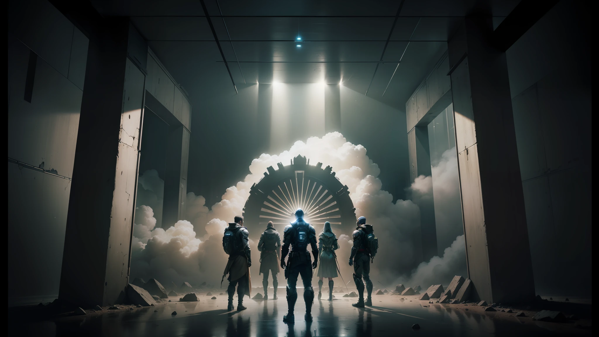 arafed image of a group of people standing in a dark room, nvidia promotional image, symmetrical artwork. cinematic, cinematic shot epic portraits, 8k stunning artwork, 4k concept art and hyper realism, rb6s, rb 6 s, cinematic lighting photography, buck studios artwork, cgsociety 9, epic video game art, detailed cinematic photography, official artwork hdr --auto --s2