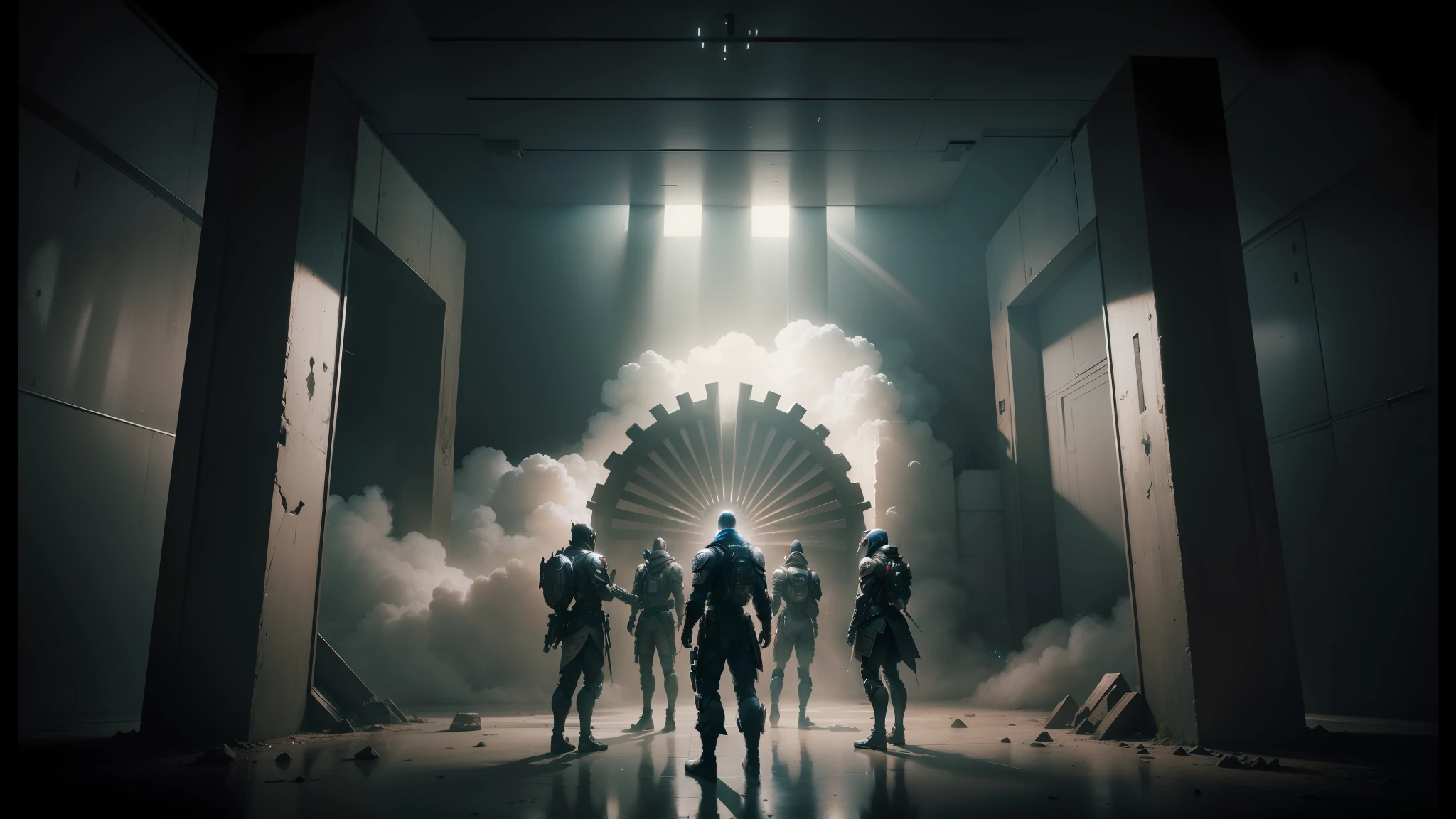 arafed image of a group of people standing in a dark room, nvidia promotional image, symmetrical artwork. cinematic, cinematic shot epic portraits, 8k stunning artwork, 4k concept art and hyper realism, rb6s, rb 6 s, cinematic lighting photography, buck studios artwork, cgsociety 9, epic video game art, detailed cinematic photography, official artwork hdr --auto --s2