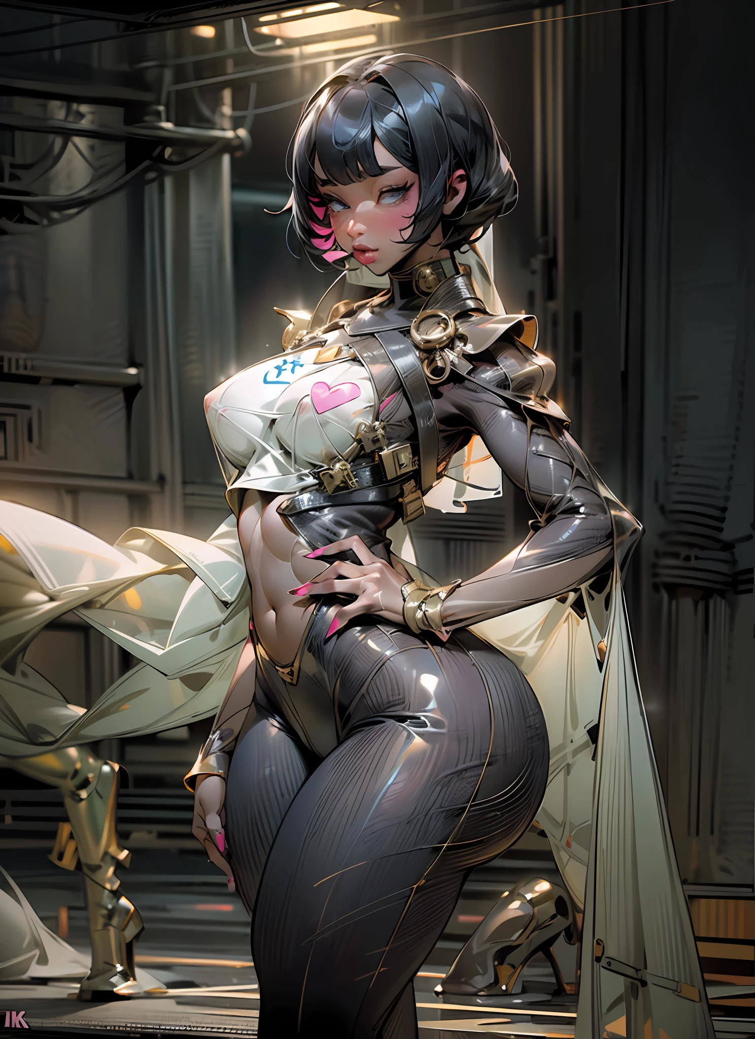 ((Nsfw, sexy tan skin Nicki Minaj hosting a club in Tokyo)), (shiny see-through clear bodysuit), revealing her breasts, major cleavage, harajuku girl make-up, tattoos, massive camel toe exposed, large shiny breasts exposed, appearing naked, short lavender hair with bangs, six pack abs, fit, (8k, RAW photo, photorealistic), (lipstick, highest quality photo, ultra high resolution, depth of field, ray tracing, volumetric lighting, chromatic aberration) Staring at the viewer, sexy pose, no shirt, no pants, breasts visible, perfect hands, perfect feet, large ass, big bimbo lips, perfect body, hyperrealism, high resolution