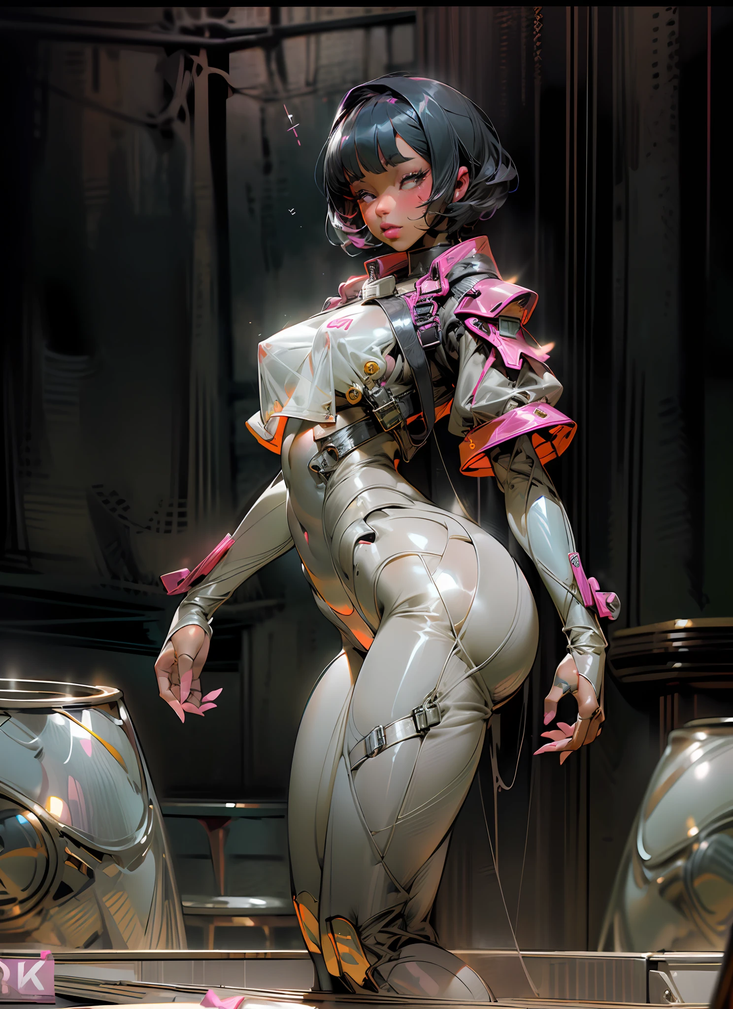((Nsfw, sexy tan skin Nicki Minaj hosting a club in Tokyo)), (shiny see-through clear bodysuit), revealing her breasts, major cleavage, harajuku girl make-up, tattoos, massive camel toe exposed, large shiny breasts exposed, appearing naked, short lavender hair with bangs, six pack abs, fit, (8k, RAW photo, photorealistic), (lipstick, highest quality photo, ultra high resolution, depth of field, ray tracing, volumetric lighting, chromatic aberration) Staring at the viewer, sexy pose, no shirt, no pants, breasts visible, perfect hands, perfect feet, large ass, big bimbo lips, perfect body, hyperrealism, high resolution