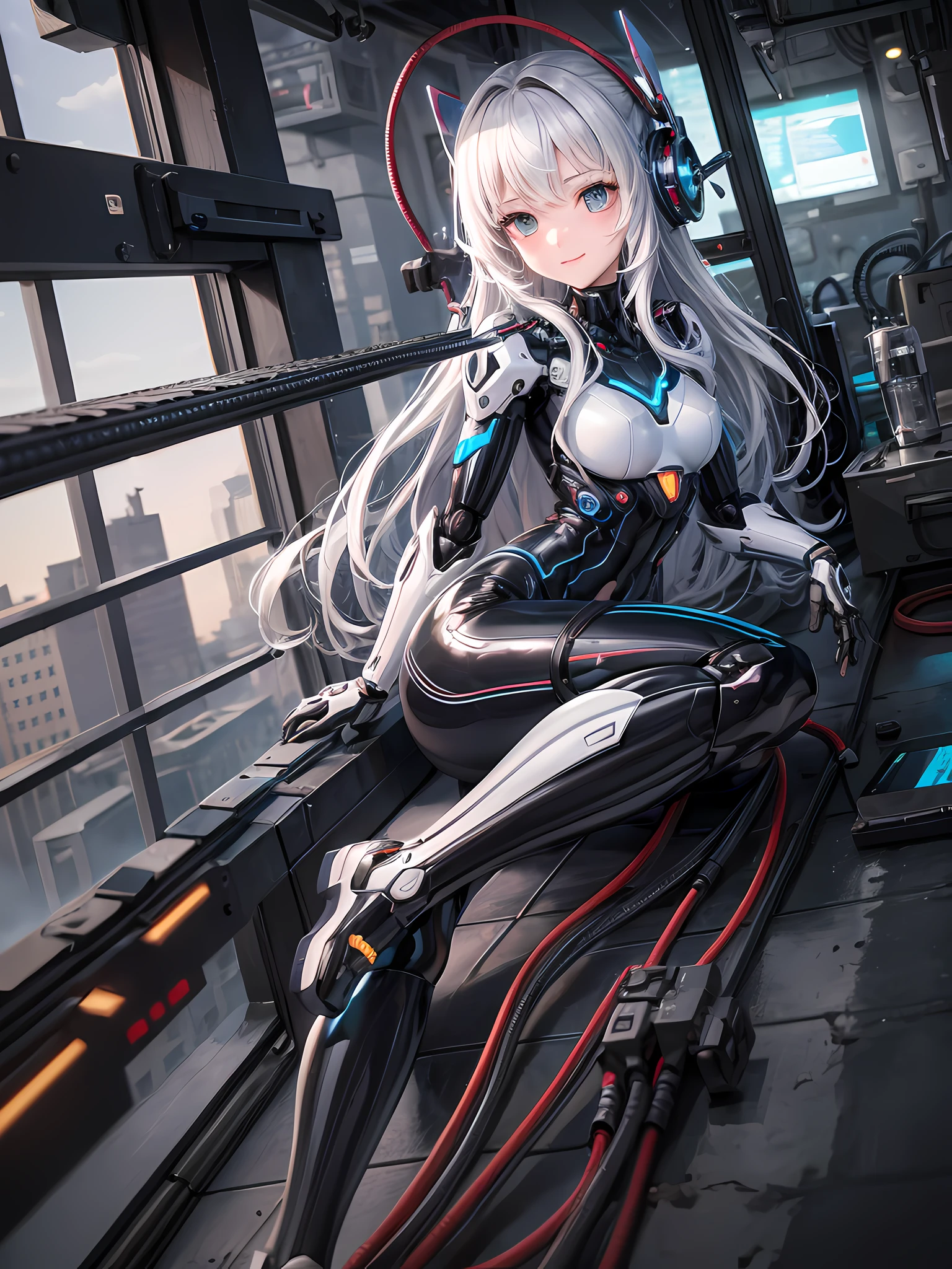 robot, cyborg, high resolution, beauty, robot girl, broken, damaged, shattered, mechanical parts, masterpiece, game cg, young girl, hair, silver eyes, shyness, eye contact, fetal position, no pupils, leggings, separated sleeves, halo, masterpiece, best quality, highly detailed, fetal position, foot out of the frame, bishoujo, detailed cg unified 8k wallpaper, masterpiece, art book, science fiction, gaze, bionic cyborg, battleship, mechanical suit, smooth, transparent, mechanical body, spaceship girl, beautiful white hair, body suit, white or blue mechanical halo, behind arm, 1girl, contrapposto, floating, mechanical hood, turret, cannon, mechanical, long white gloves, bln, light smile, mecha, fetal position, foot out of the frame, bishoujo, detailed CG unified 8k wallpaper, masterpiece, perspective, mechanical body, perfect body, long legs, beautiful hair, body set, mechanical halo, masterpiece, best quality, Illustration, beautiful detail eyes, movie lighting, bangs, coat, weapon, blush face, ((((tube))))(((penetration))))), ((((cable insert)))), laboratory background, cross section