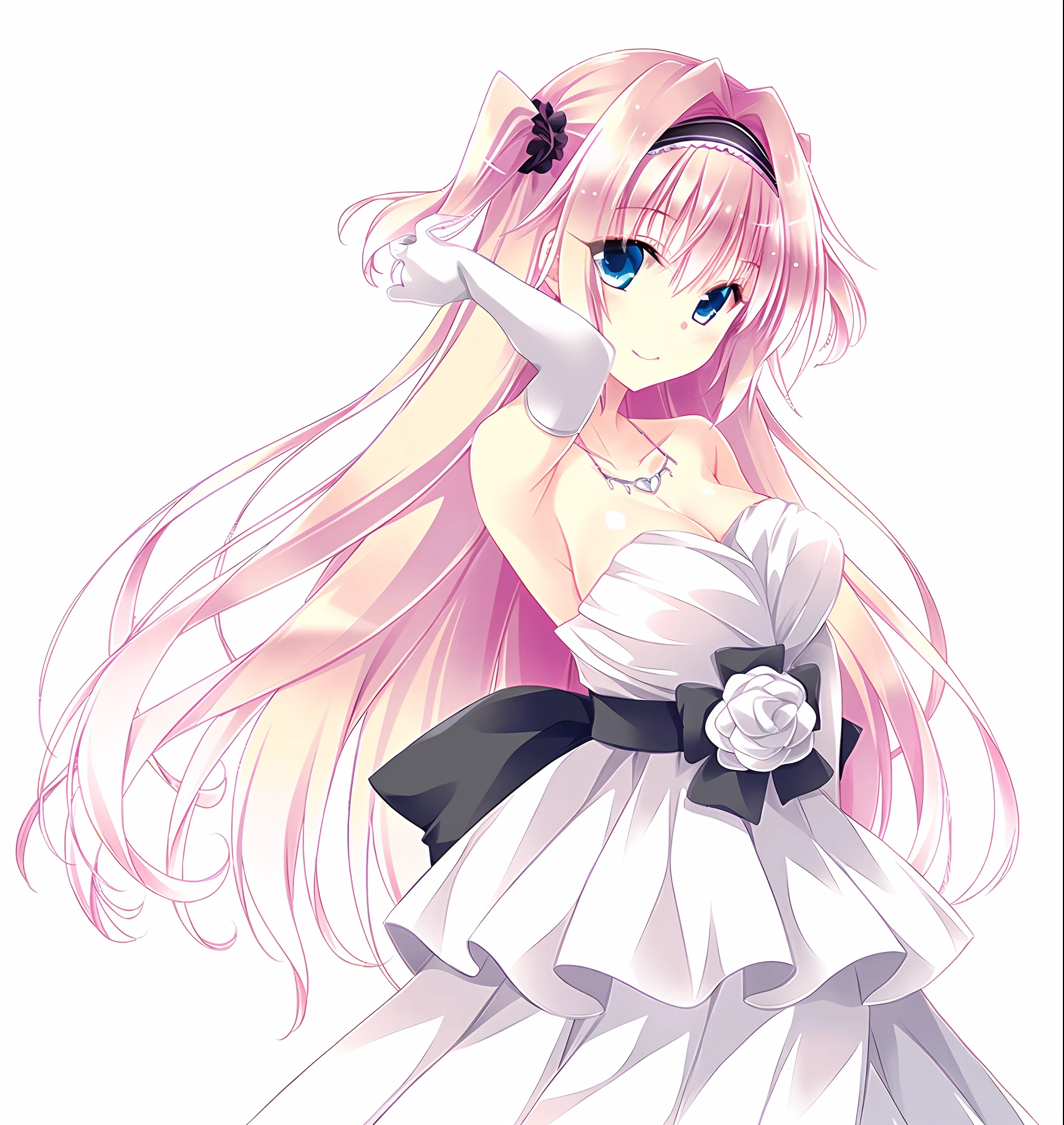 anime girl in a white dress with long hair and a black bow, loli in dress, anime girl named lucy, cute anime waifu in a nice dress, (anime girl), anime moe artstyle, anime best girl, anime visual of a cute girl, anime goddess, anime girl with long hair, pretty anime girl, beautiful anime girl, cute anime girl