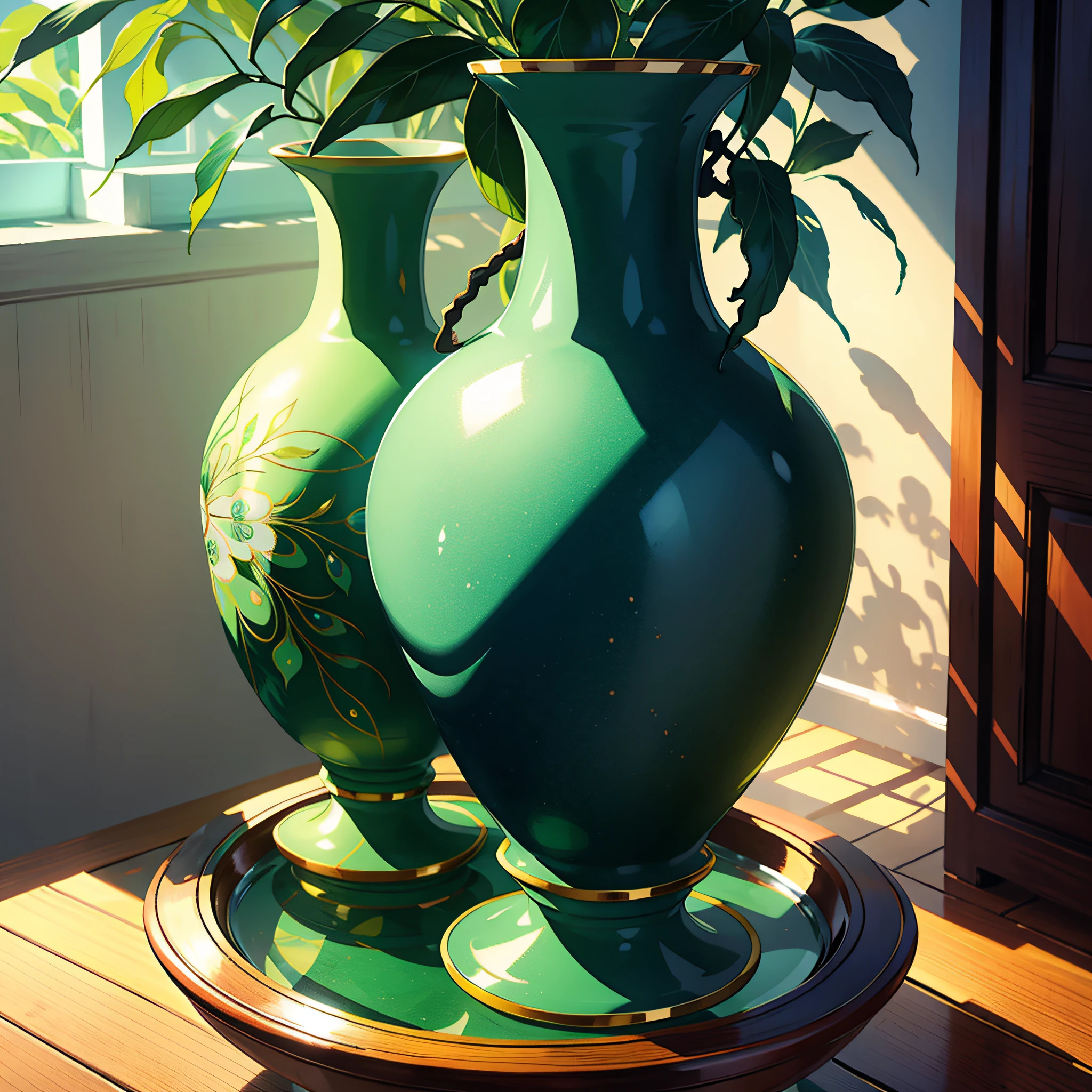 Fahua porcelain vase in peacock green
