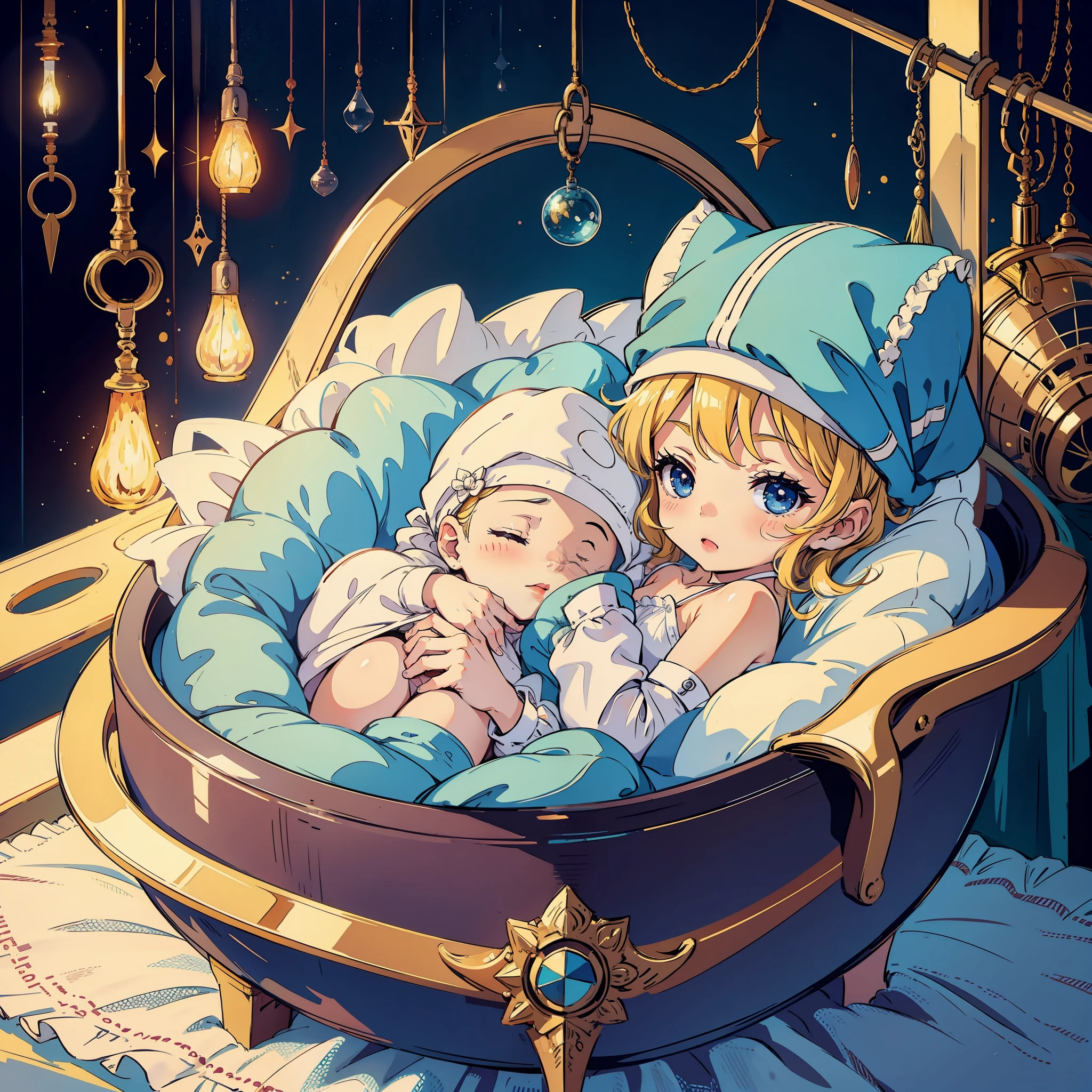 Newborn baby, in bed
