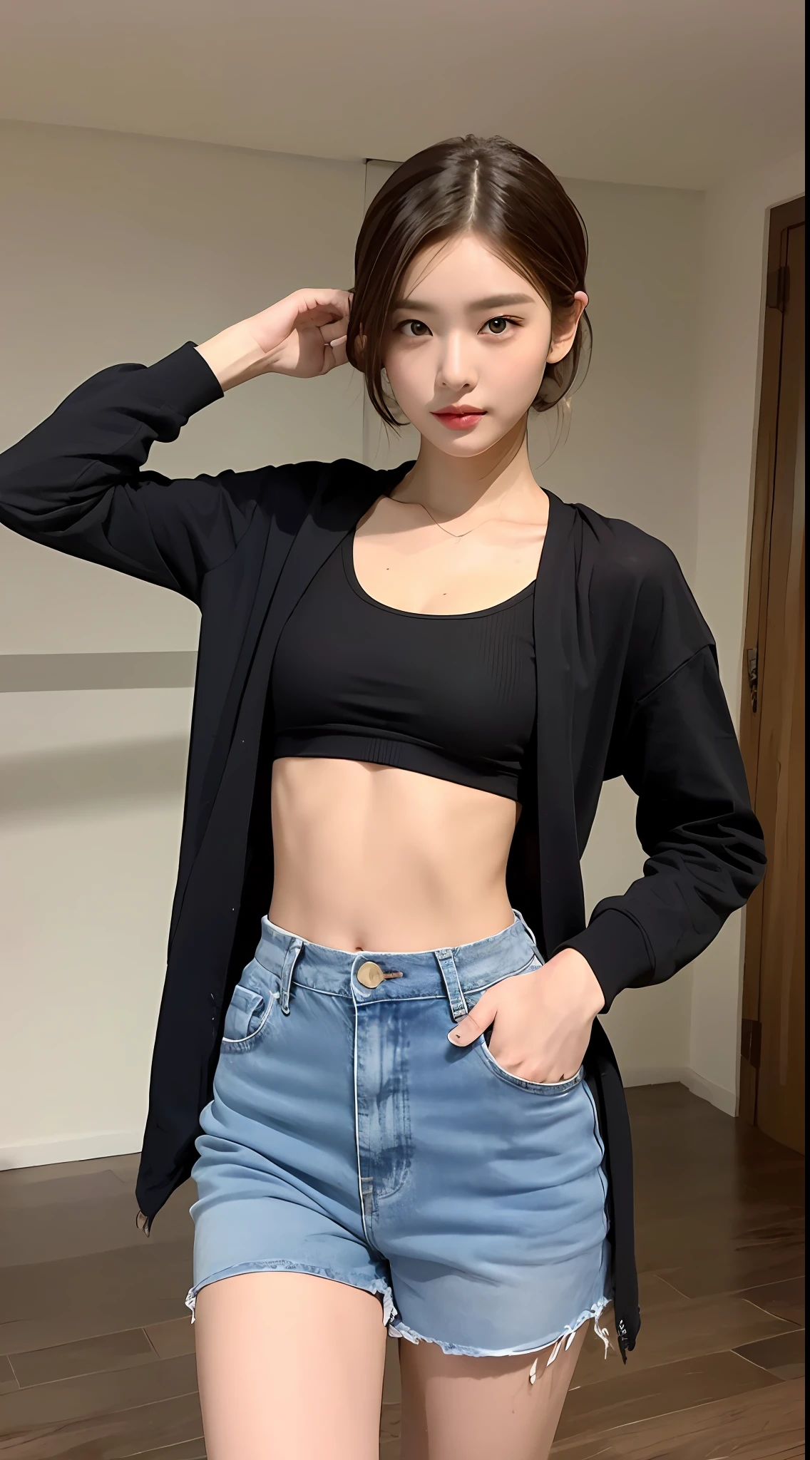 (Best Quality, 8K, Masterpiece: 1.3)), 1girl, Slim Abs Beauty: 1.3, (Casual hairstyle, Big: 1.2), Casual outfit, Model catwalk, sexy