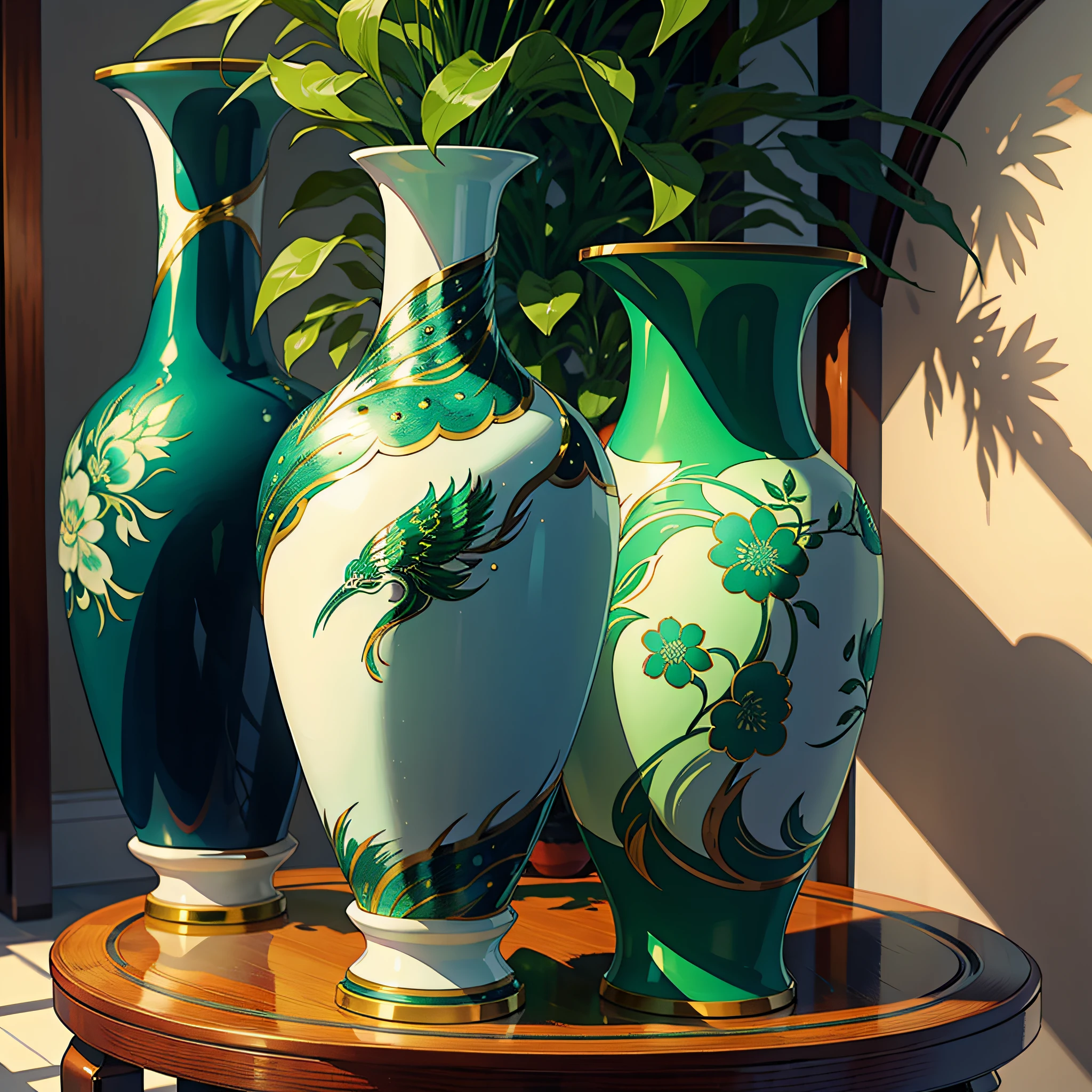 Fahua porcelain vase in peacock green