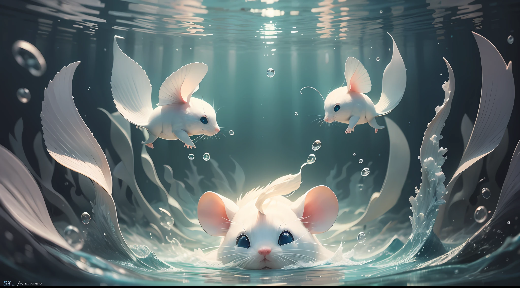 sea of tears, white mouse swims --auto --s2