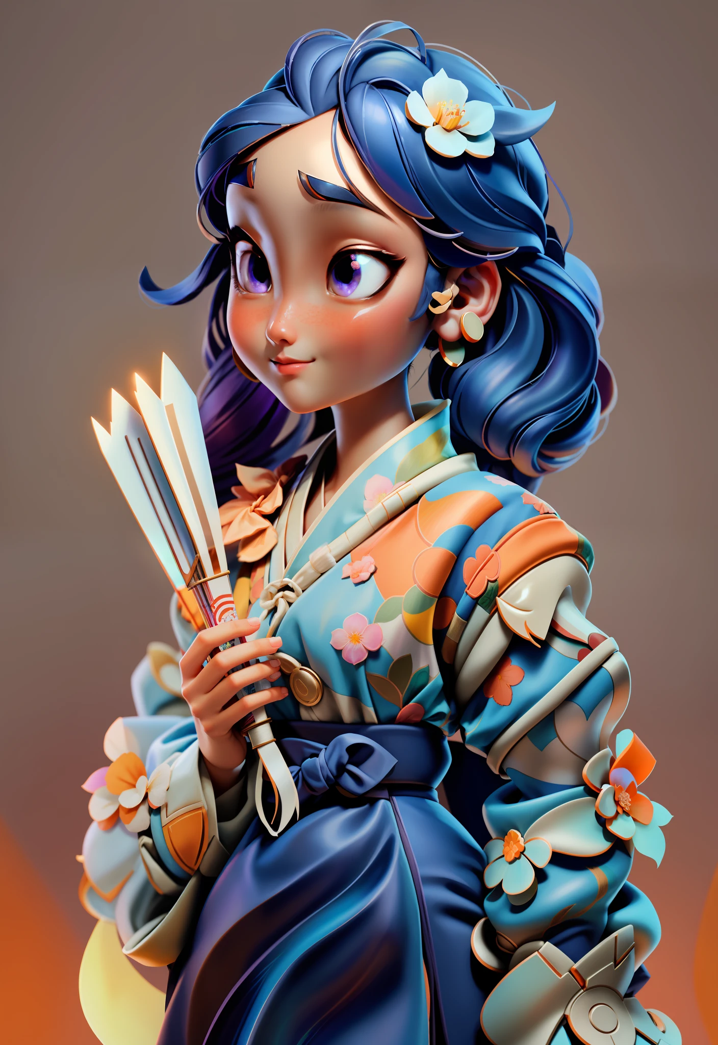 GeminiArmor, 3dmm, Masterpiece, Best Quality, Focus ,,, Eyes Leaking Out, Facing the Viewer, Realistic Hyper-Detail Rendering Style, Orange, Blue, Chinese, Clean Background, Brush, Holding a Fan, Ultra-realistic Oil, Head Close-Up, Ultra Close-up, Exaggerated Perspective, Contour Shadow, Mother-of-Pearl Rainbow, Holographic White, Realistic, Gentle intellectual sister who likes classical Chinese culture, has a lot of research on illustration and tea ceremony. I like to wear Hanfu and tie my hair with hairpins. Talented, emotionally delicate, overly immersed in their own world.
