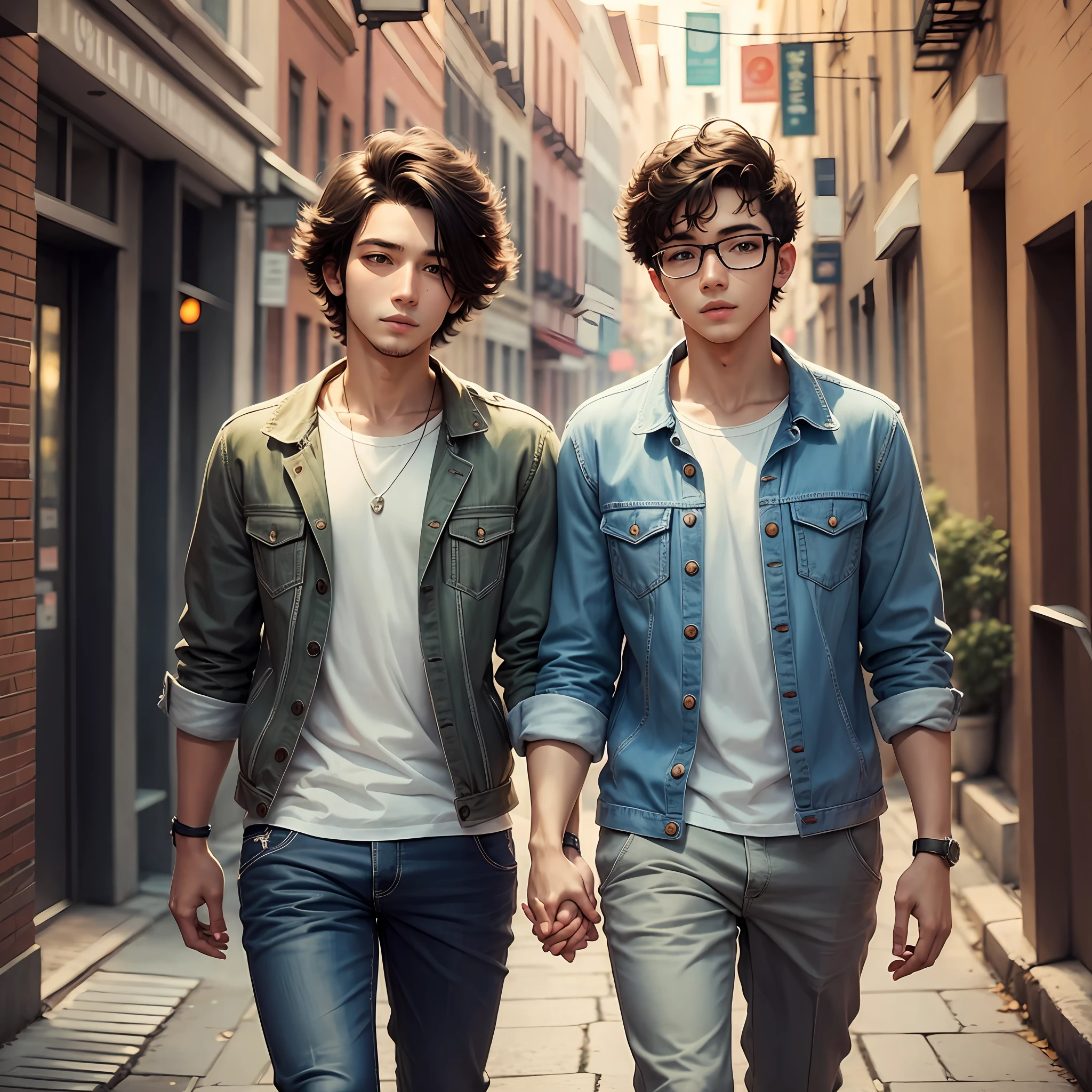 two young men in love walking together hand in hand --auto --s2