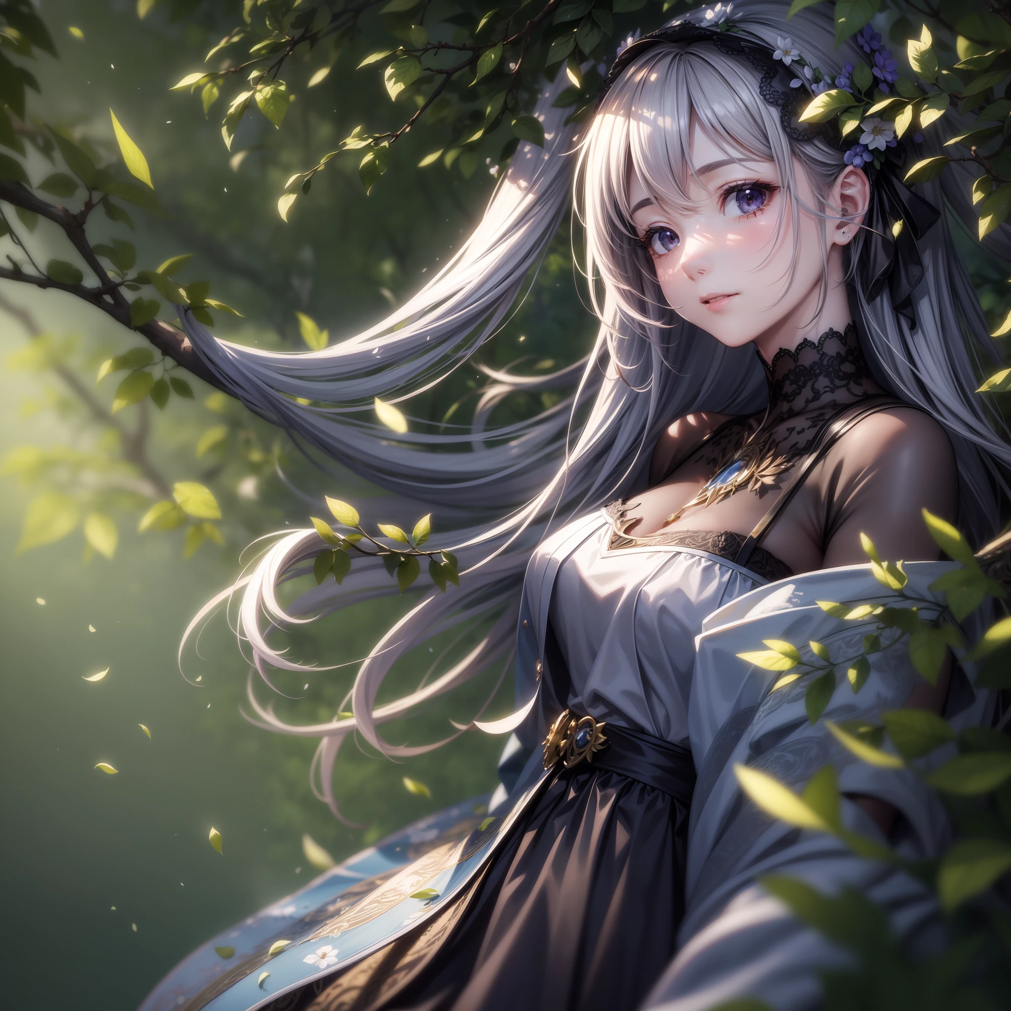 Masterpiece, best quality, (very detailed CG unity 8k wallpaper) (best quality), (best illustration), (best shadows) Nature's delicate leaves petals of various colors falling in the air light Tracking, super detailed --v6