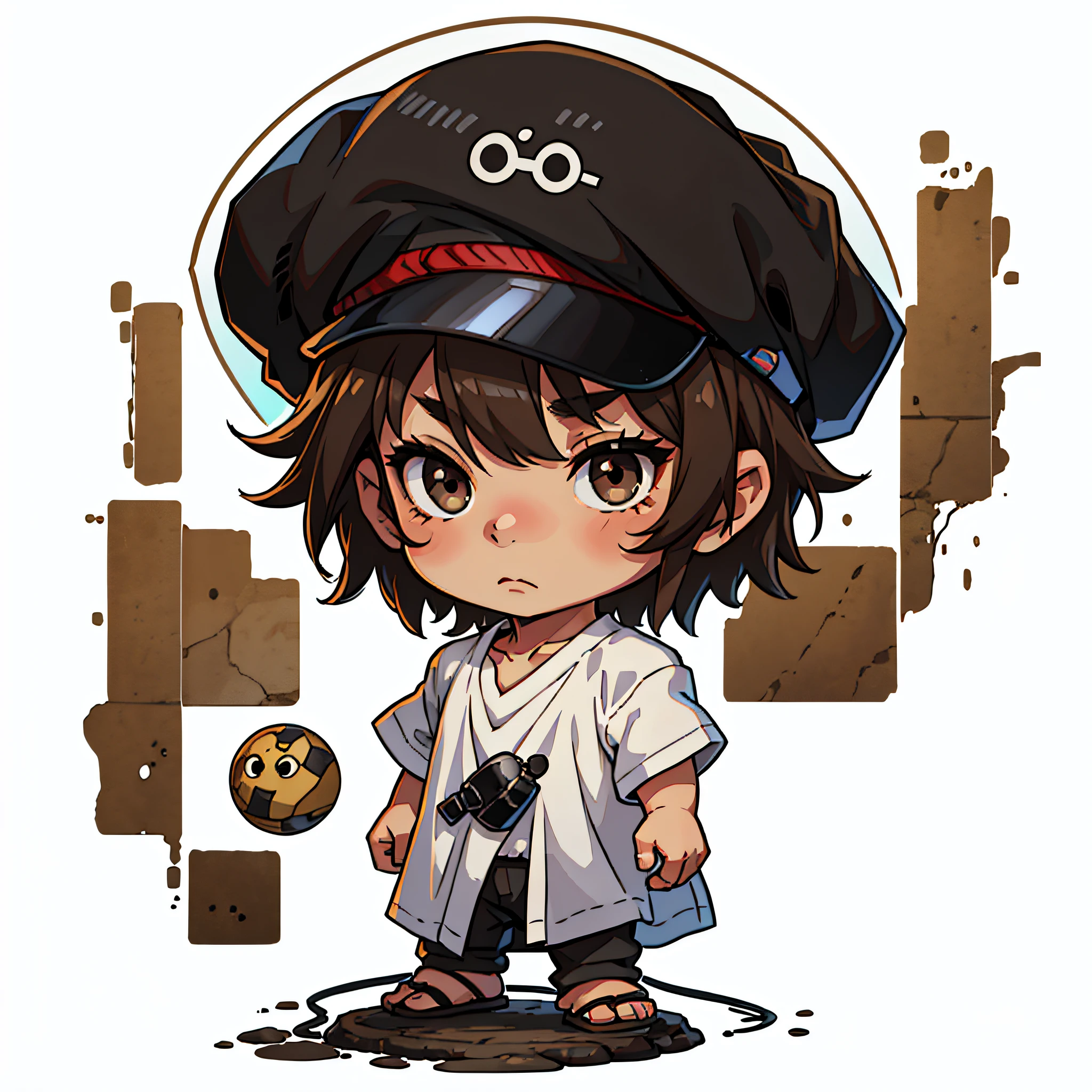 Top Quality, Masterpiece, Kiri Light Mash, Solo, One Boy, Black Eyes,Black Cap, White V-Neck Shirt, (Chibi:0.6), Light Brown Hair, Stickers, Emmoticon, White Background, --auto --s2