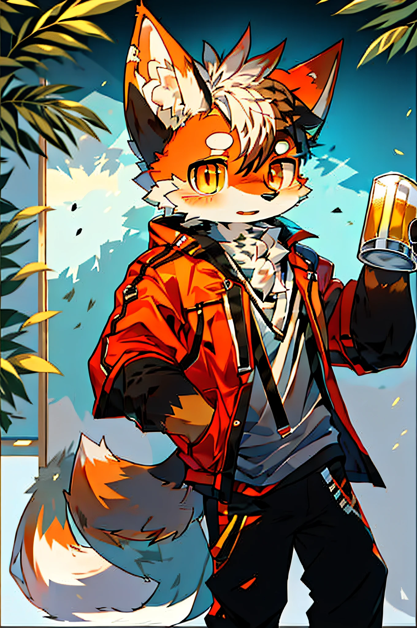 anime, a fox with a beer glass in his hand, , pixiv, drinking a drink, cute fox, anthropomorphic fox, flsona art, flsona!!!!, in pixiv, furry anime, zero zen art, anthropomorphic fox, popular furry on ArtStation pixiv