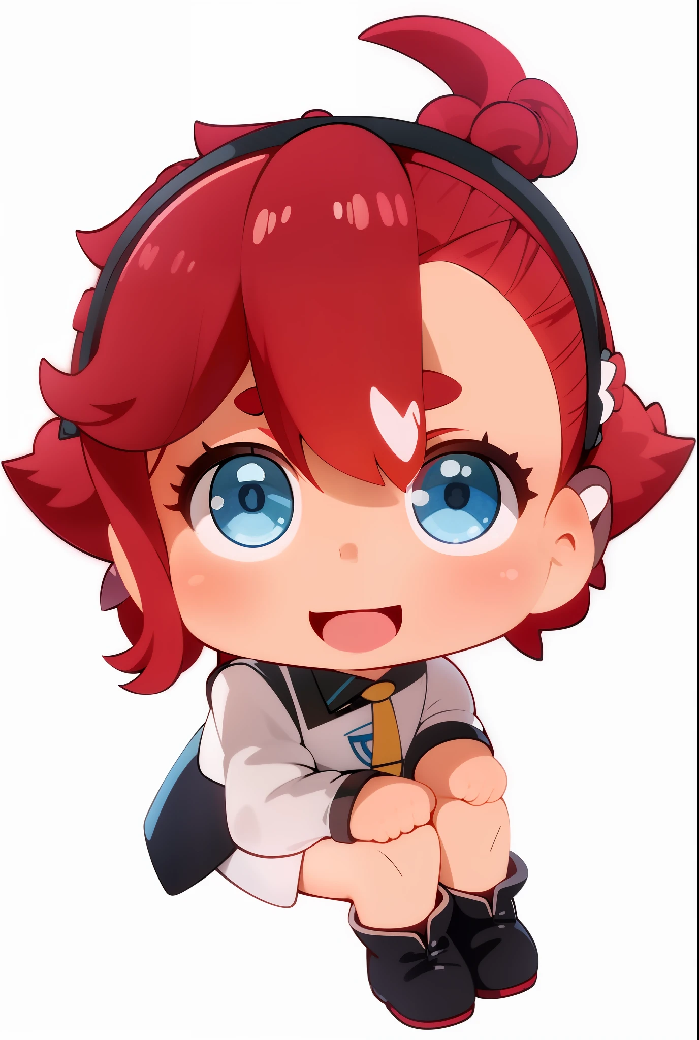 a close up of a small doll with a red hair, nendoroid, rin, style as nendoroid, nendroid, nendoroid 3 d, water color nendoroid, nendoroid eyes, good smile company anime style, anime figurine, hana yata, q posket, anime figure, an anime nendoroid of snoop dogg