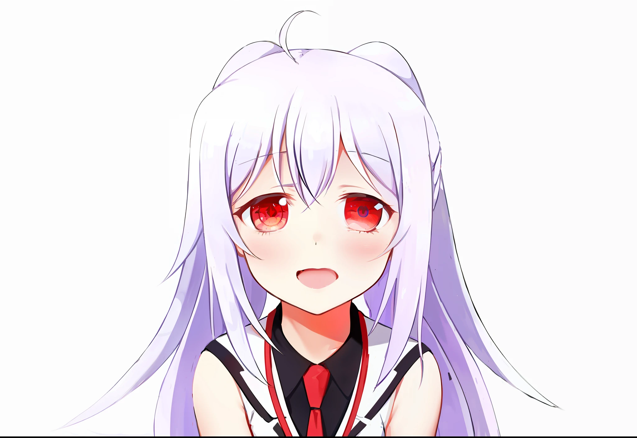 anime girl with long white hair and red eyes wearing a black and white dress, gapmoe yandere, yandere, reisen udongein inaba, shirabii, anime moe artstyle, she has a cute expressive face, nyaruko-san, gapmoe yandere grimdark, shikamimi, extremely cute anime girl face