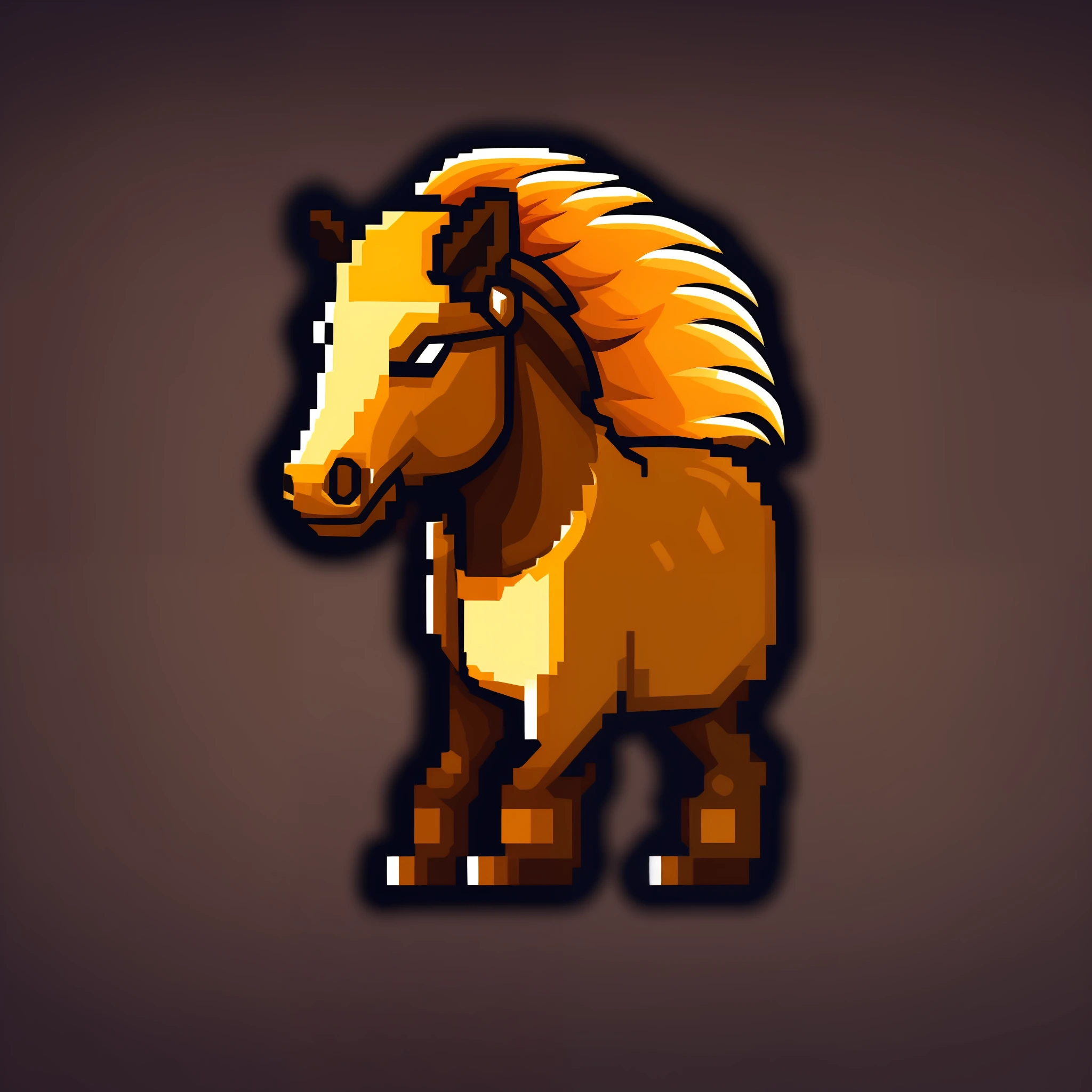 dark radial background, full body shot, 16-bit pixel art, retro video game character, fit body, light brown fur, (horse:0.8),