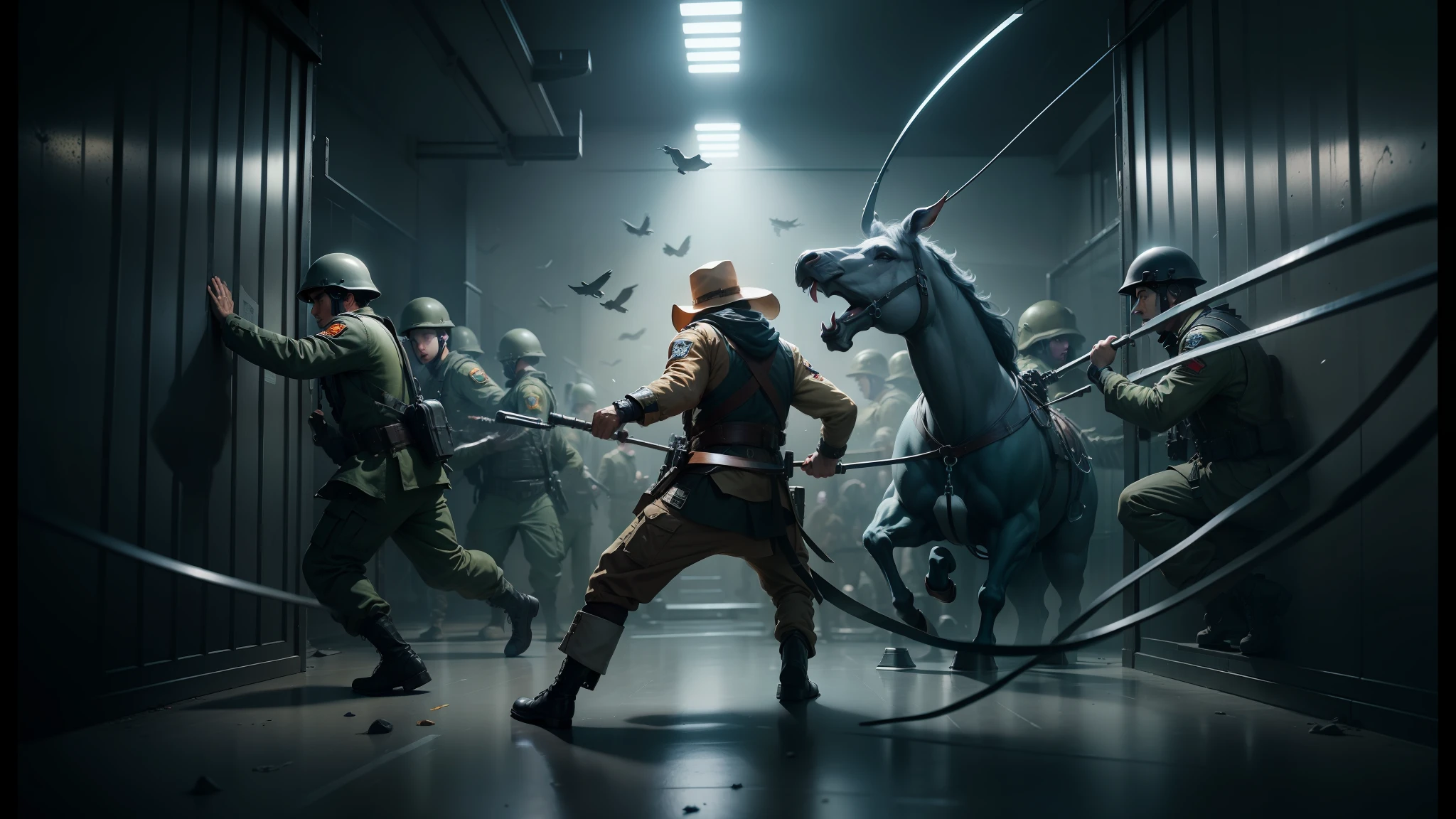 there is a man in a jail cell surrounded by soldiers, detailed conceptual photography, cgsociety 9, best of behance, behance favourite, 8k fine art photography, by Ejler Bille, by Christian W. Staudinger, by Daryush Shokof, detailed cinematic photography, creative photo manipulation, by Marcin Zaleski, david luong --auto --s2
