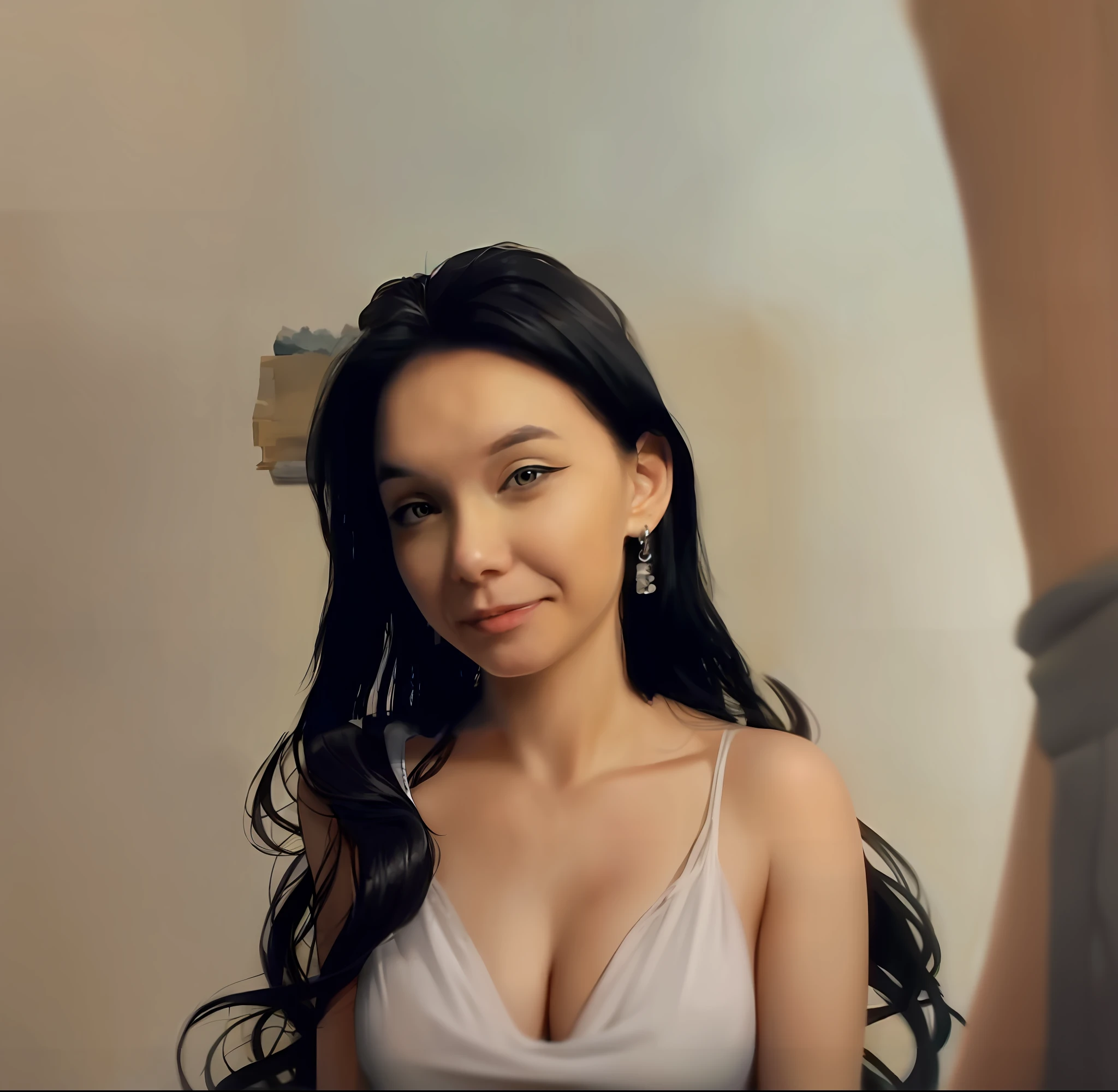 there is a woman that is smiling and wearing a black and white dress, anna nikonova aka newmilky, 19-year-old girl, portrait sophie mudd, anastasia ovchinnikova, black hair and large eyes, viktoria gavrilenko, angelina stroganova, julia gorokhova, ekaterina