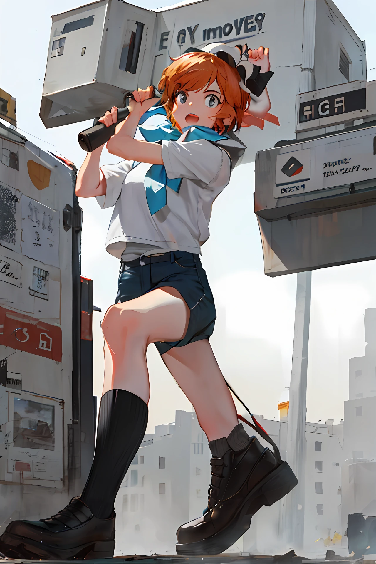 A giant girl with white socks destroys the city