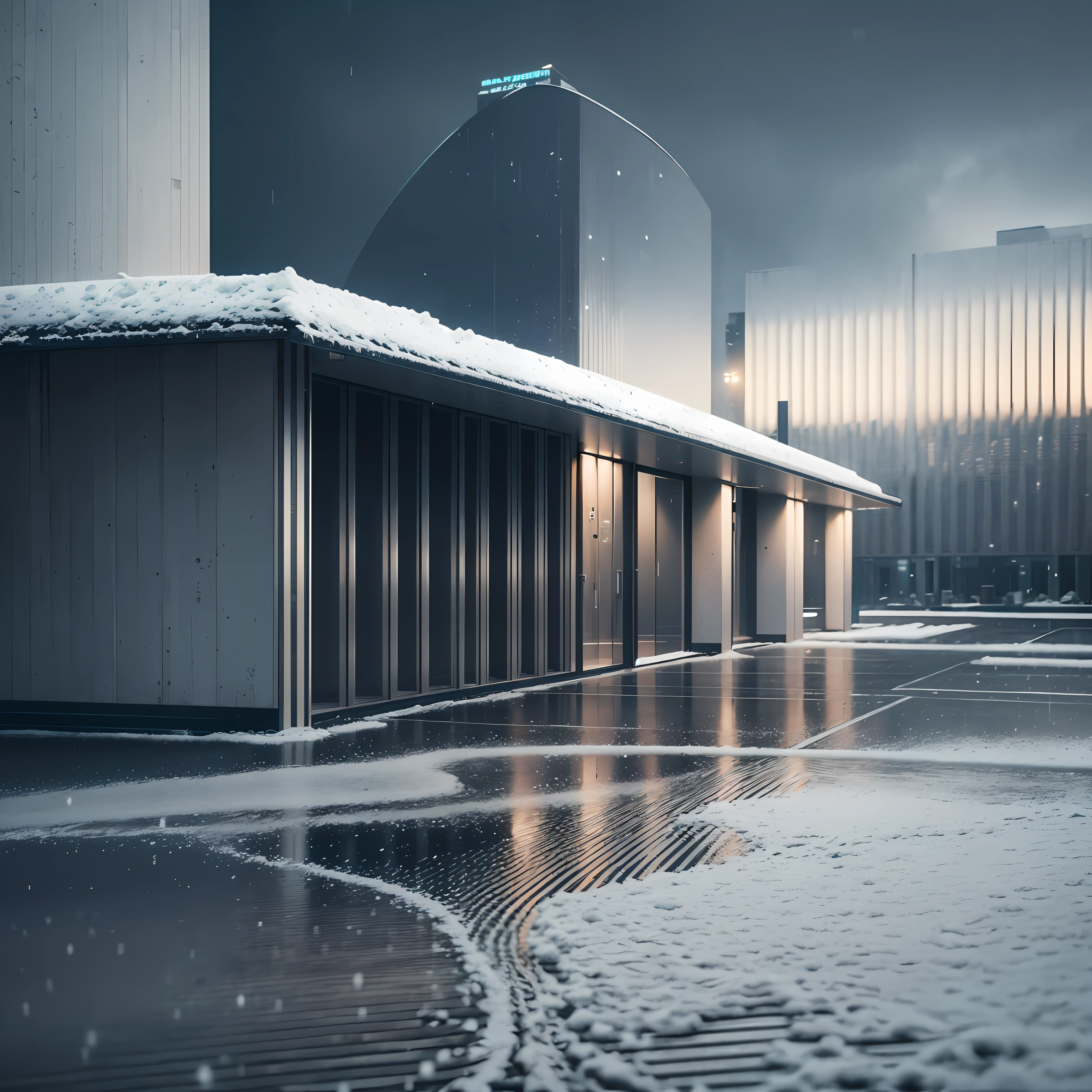 A 7-star hotel, located by the seaside, cyberpunk, neon lights, dark evening, movie still, 18mm lens, ultra high res, city, rain, day, human perspective, single building, (snow:1.3), forest, Highly detailed, physically-based rendering, extreme detail description, detailed CG unity 8k wallpaper, sharp focus, Professional, Peter Kemp, (film grain:1.1), Surrealism, Minimalism, wide shot, masterpiece, best quality, best quality, highres, retina, UHD, retina, super detail, high quality, 16k --auto --s2