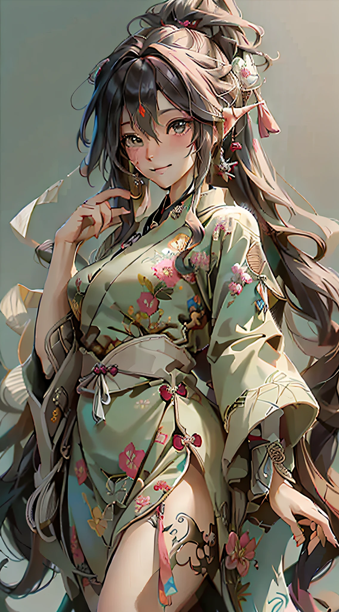 Official Art, Unified 8K Wallpapers, Ultra Detailed, Beautiful and Aesthetic, Masterpiece, Best Quality, (Zentangle, Tangle, Entangle), (fractal art: 1.4), 1girl, very detailed, dynamic angle, cowboyshot, (most beautiful form chaos), ethereal, (bright colors), oc, (full body: 0.8), china, (thangka flying sky: 1.5), (ribbon: 1.3), (dream: 1.5), (hanfu: 0.7), (smile: 0.5), (Chinese deity), upper body close-up
