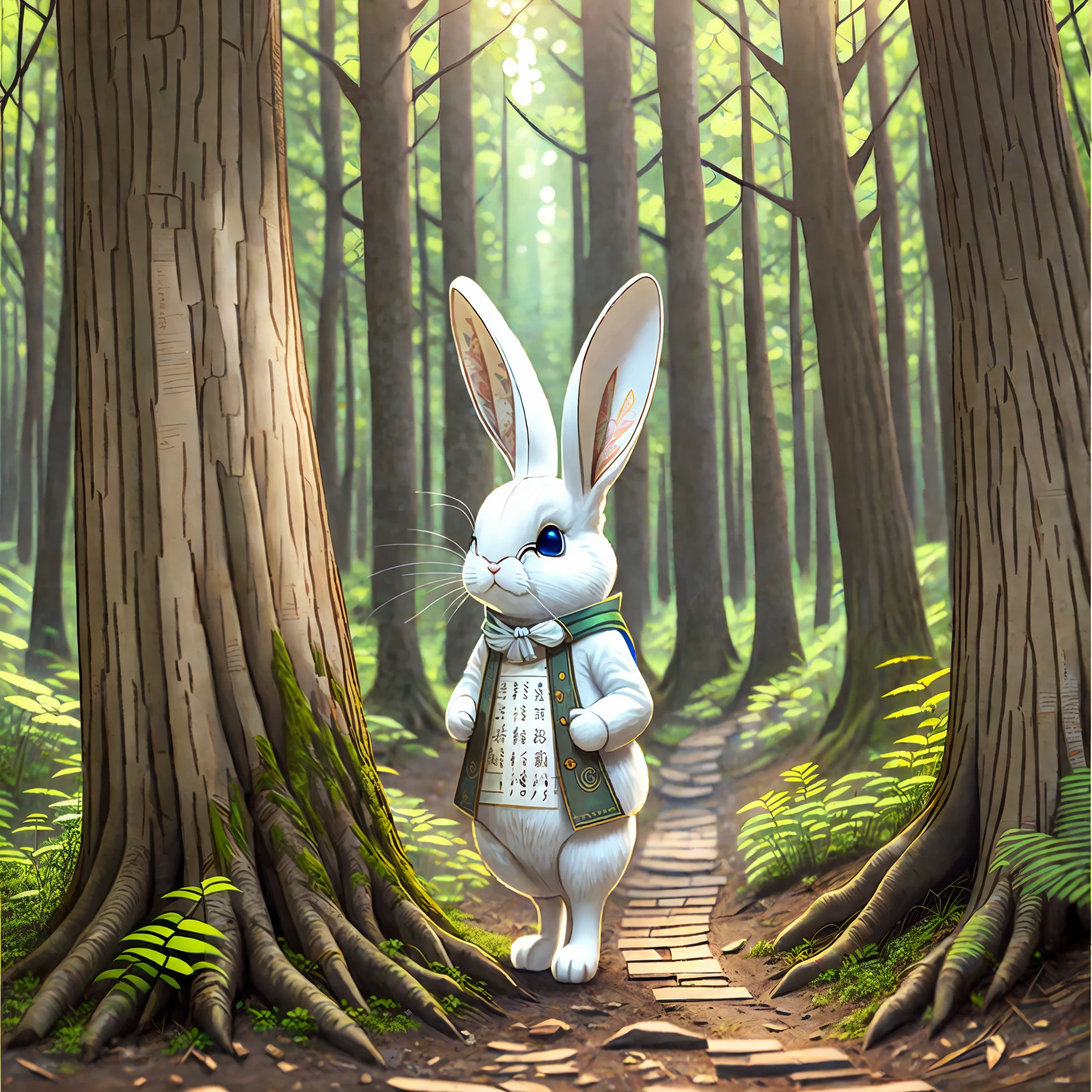 1 White rabbit, round glasses, ridiculous resolution, (masterpiece: 1.6), super detailed, old writing, in the forest, spring --auto --s2