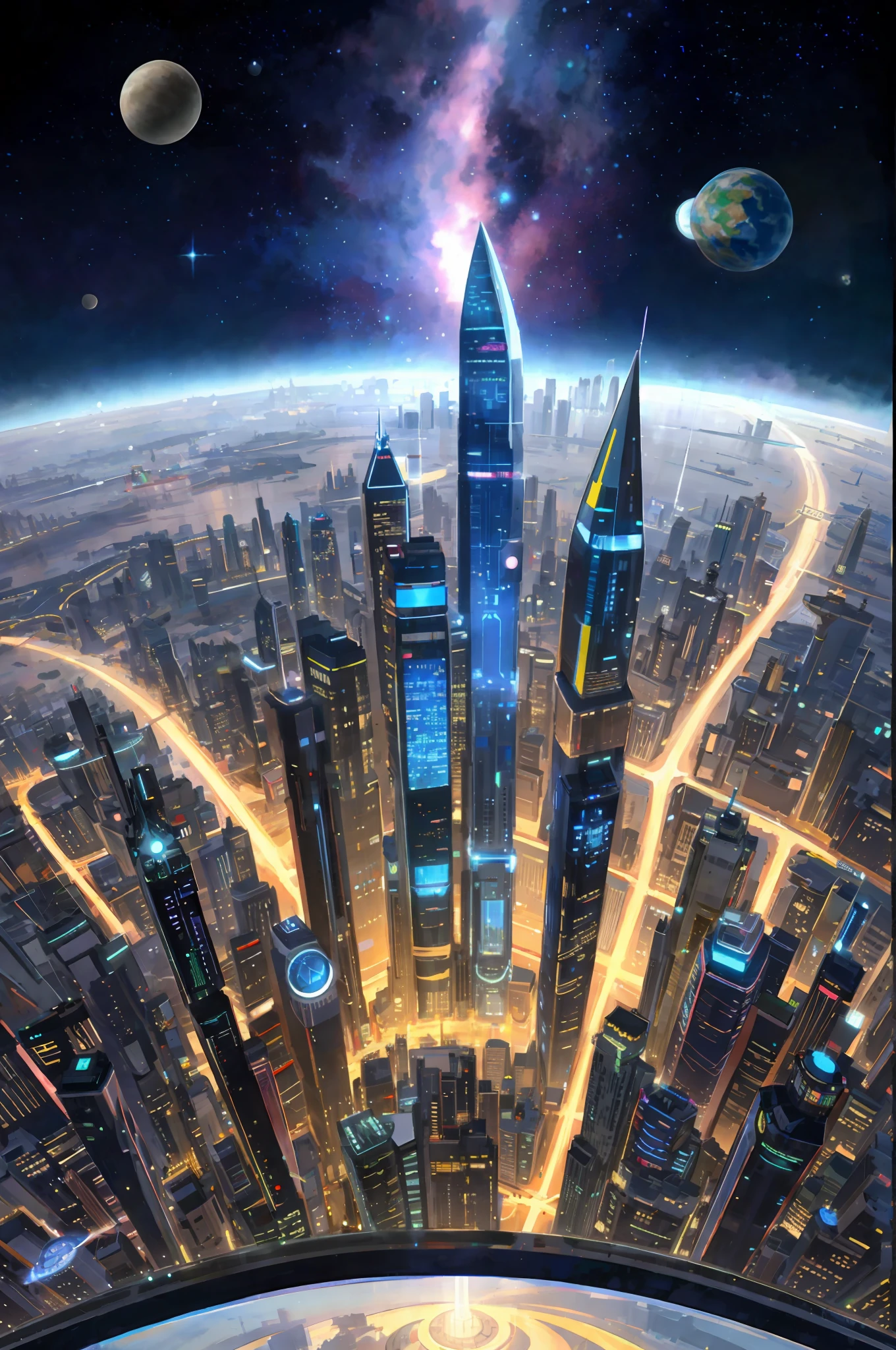 futuristic city with view of earth and planets, fantasy sci-fi city, futuristic metropolis, futuristic beautiful city, futuristic city, photos of futuristic cityscape, futuristic city background, futuristic cityscape, 3d render bipple, science fiction city, russian orbital cityscape, futuristic cityscape, futuristic cityscape, futuristic city background, realism style, planets, pebbles, space, galaxies, ((8K quality)), ((realism)), cities