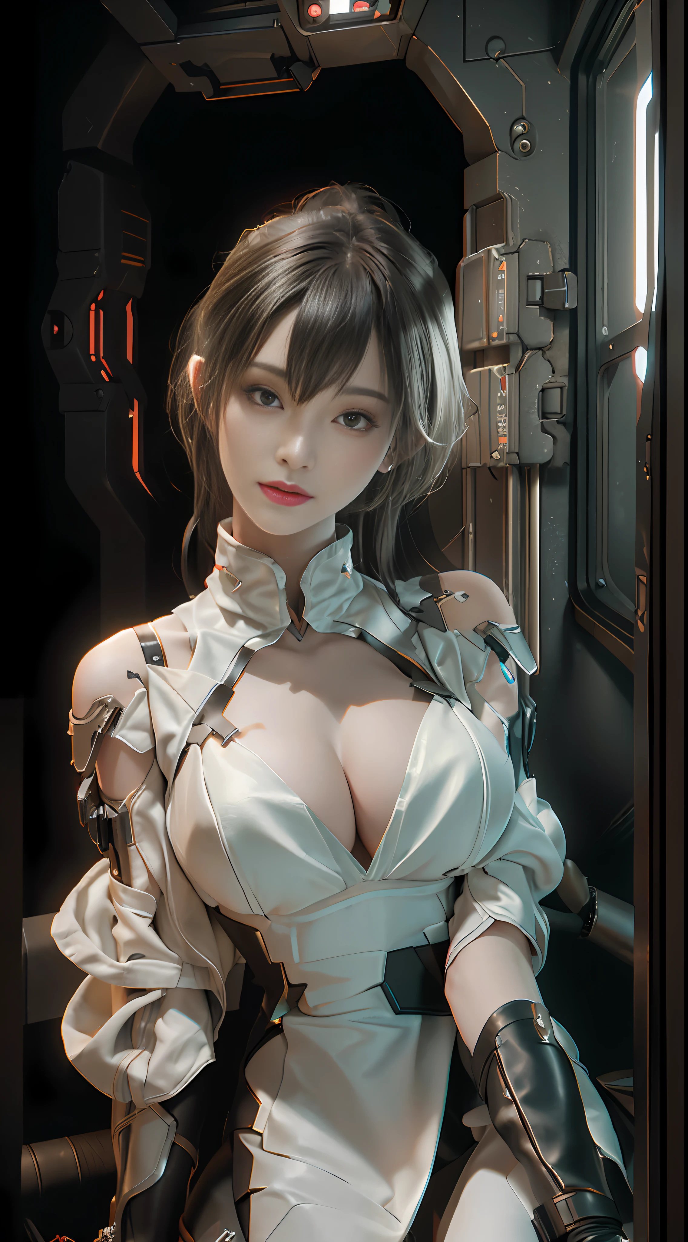 ((Best Quality)), ((Masterpiece)), (Detail: 1.4), 3D, A Beautiful Cyberpunk Female Figure, Large, Cleavage, HDR (High Dynamic Range), Ray Tracing, NVIDIA RTX, Super-Resolution, Unreal 5, Subsurface Scattering, PBR Texture, Post Processing, Anisotropic Filtering, Depth of Field, Maximum Sharpness and Sharpness, Multi-layer Texture, Albedo and Highlight Maps, Surface shading, Accurate simulation of light-material interactions, Perfect Proportions, Octane Render, Dichroic Light, Large Aperture, Low ISO, White Balance, Rule of Thirds, 8K RAW,