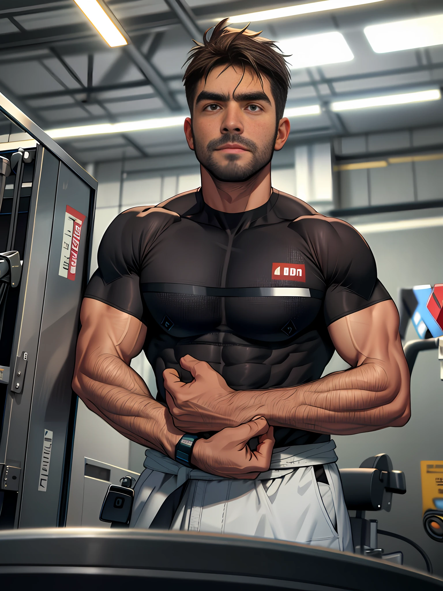 Judo clothing, muscular, dark brown hair, hairy chest, hd, 4k, 8k, good quality