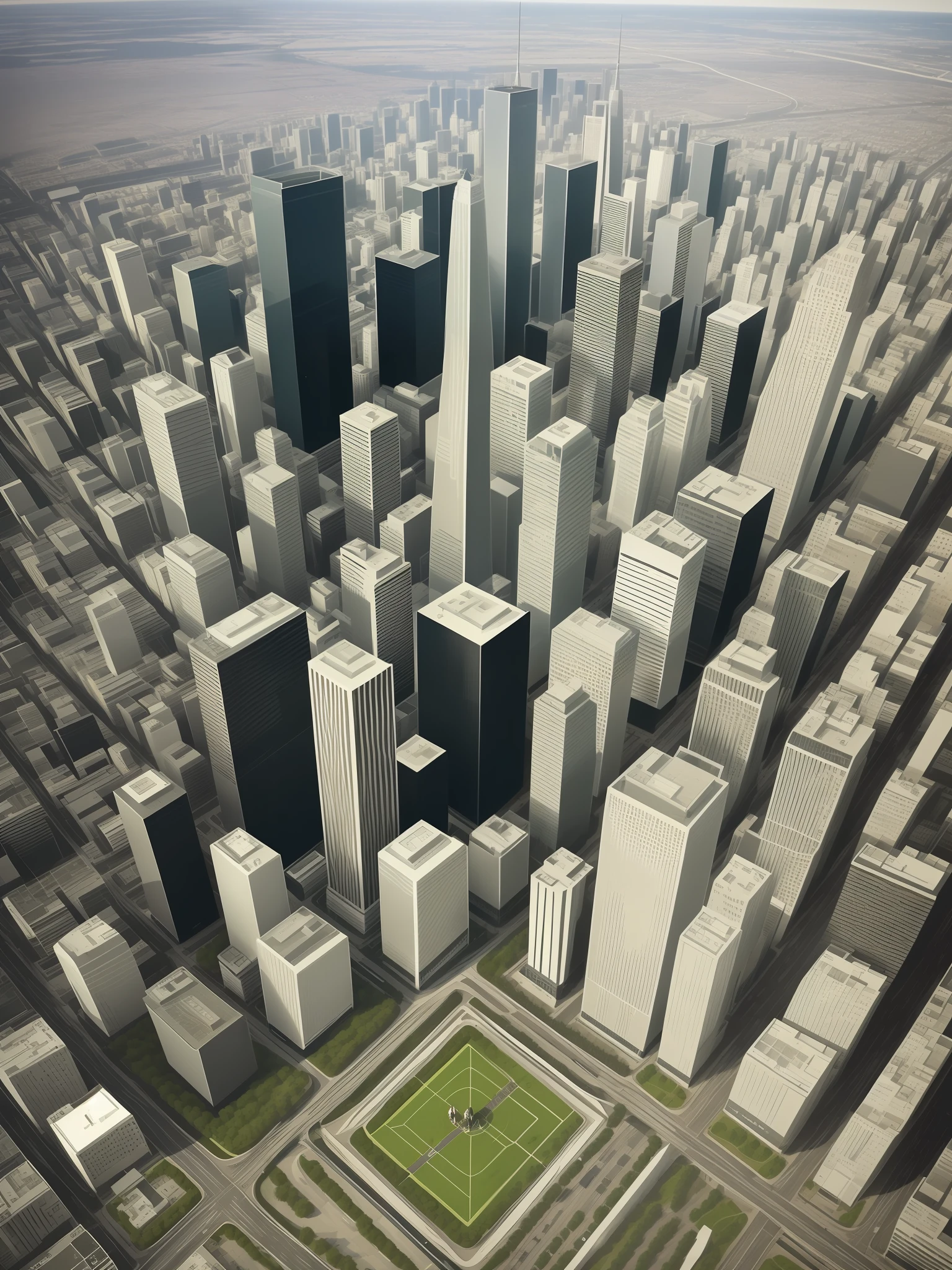 Giant in the middle of the city retro image