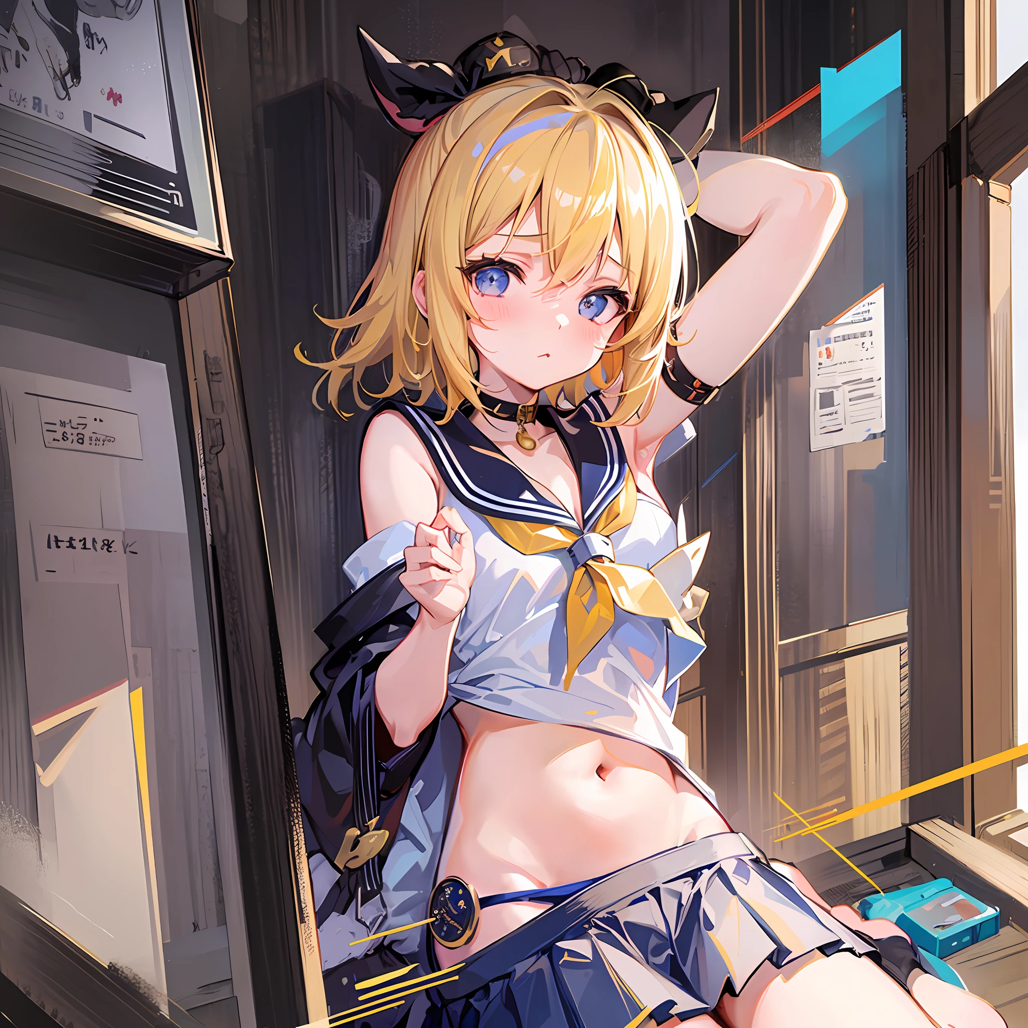 (Masterpiece), (Best Quality), (Illustration), (Super Detail), (High Resolution), One Girl, Kagamine Rin, No Bra, No Panty, Cleavage, (Small), Very Cute Girl, Blushing, Cute , Short Hair, Junior High School Lolionde, Innocent Face, In the Middle of Secondary Sexual Characteristics, Junior High School 1st Grade, (Sailor Suit), Skirt, Navel Visible, Shoulders Visible, Still Young Body, Rape, Hypnosis, Hypnotic Sex
