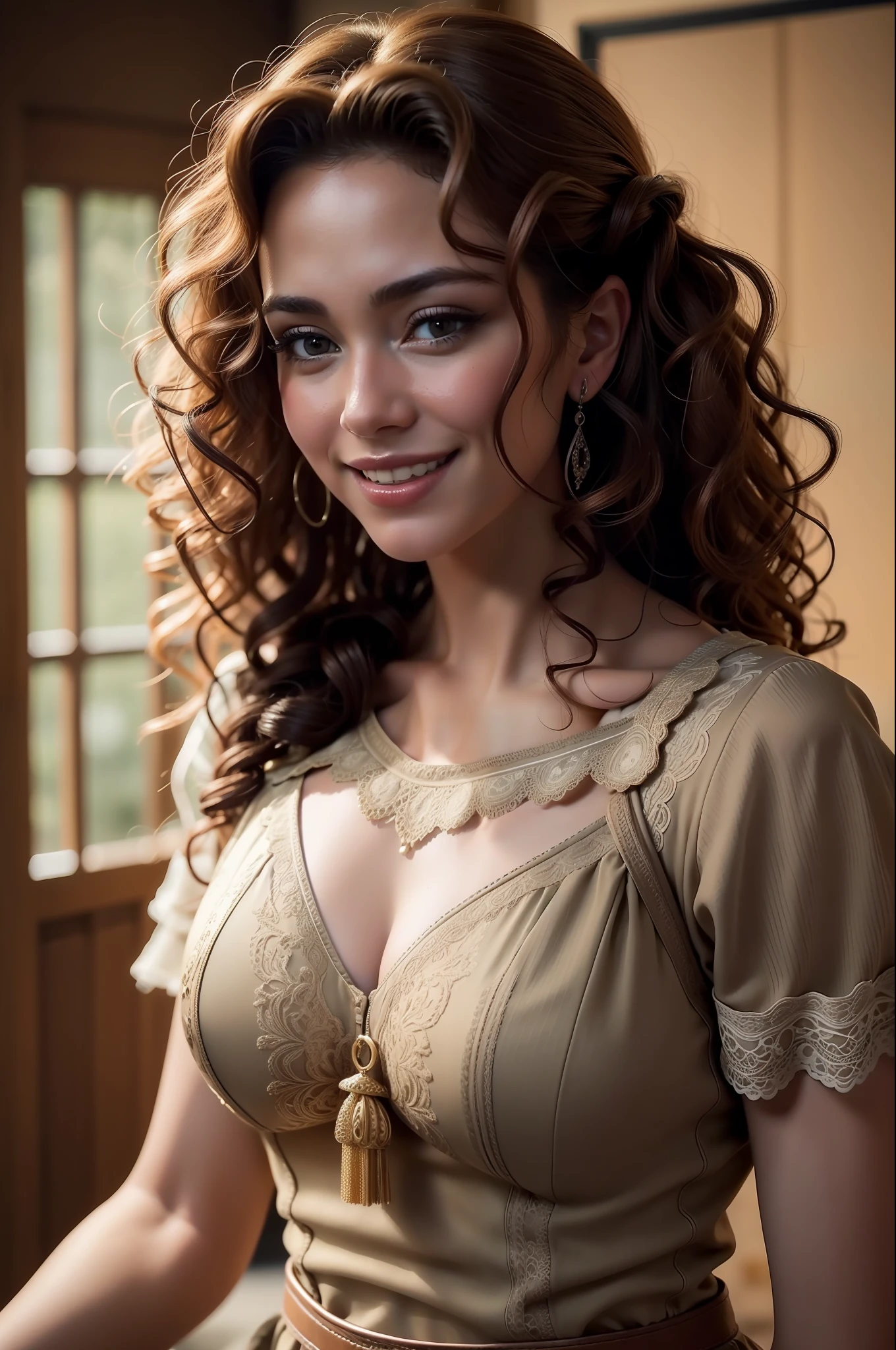 Curly-haired woman, smiling, Preferably a high-resolution image that captures the intricate details of the scene.
realistic, better quality, photo-realistic
8k, best quality, masterpiece, realistic, photo-realistic