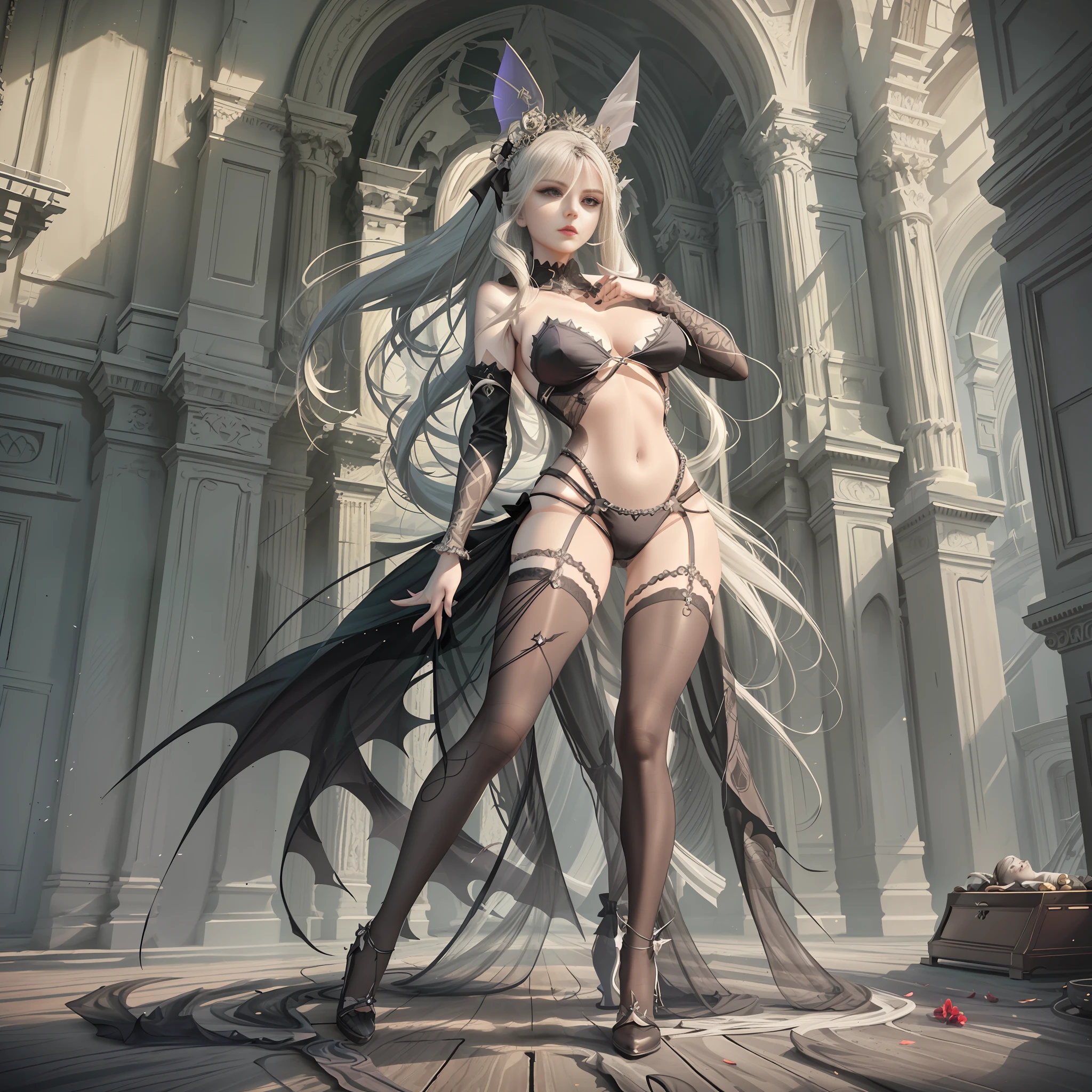 Perfect CG Art, Female Model, An Eastern European Banshee in Black and White Sexy Bikini, 3D Model, Perfect Goddess, Beautiful and Elegant Female Vampire, Full Body Stance, Exquisite Costumes, Long Legs, Concept Art, Artgerm on ArtStation Pixiv, Dark Fantasy Style Art