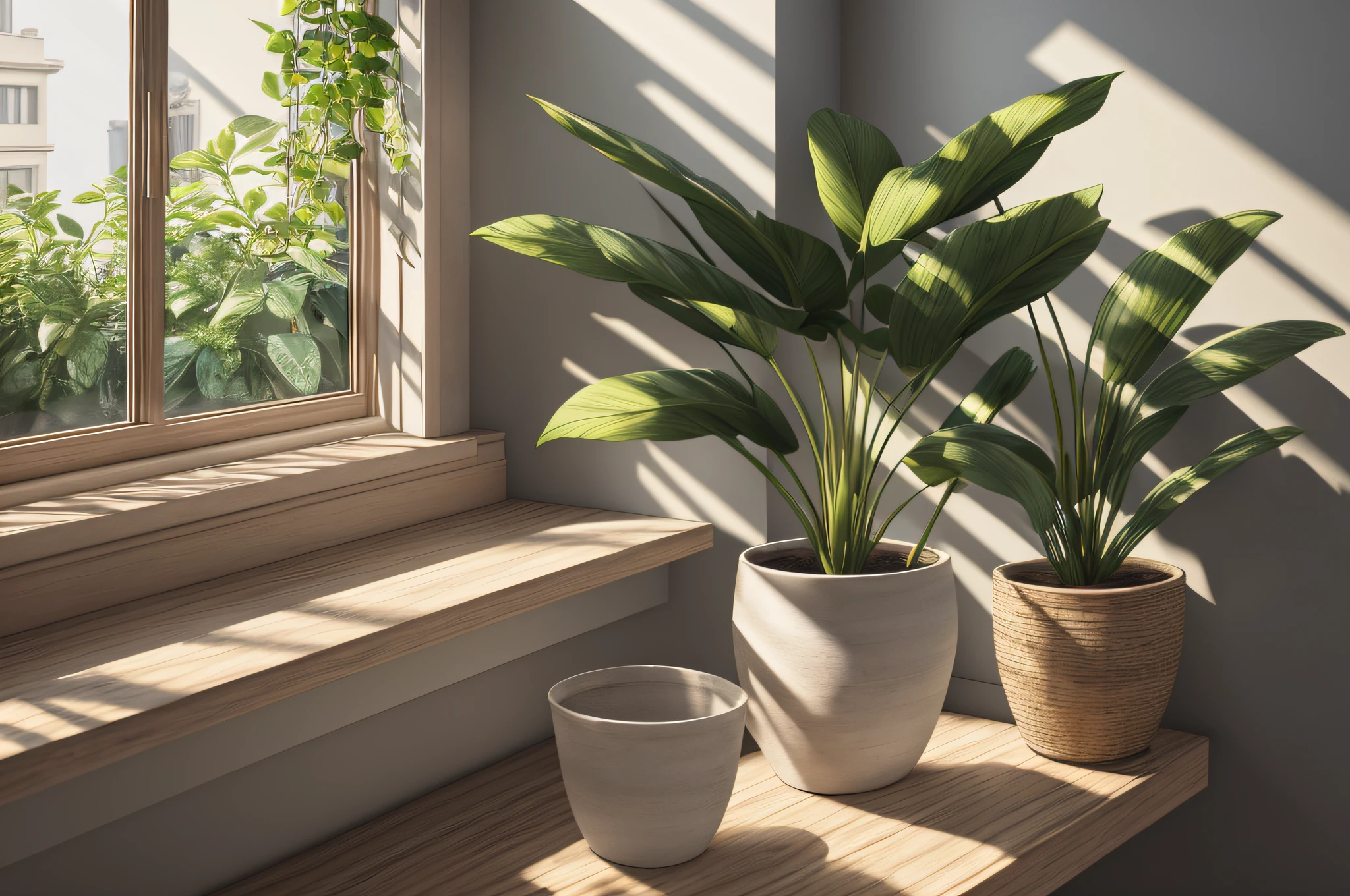 there is a plant that is sitting on a shelf near a window, hyper realistic detailed render, highly detailed photorealistic, photorealistic highly detailed, realistic shaded lighting poster, natural realistic render, photorealistic details content, photorealistic high detail, highly detailed scene, realistic 3 d style, 3 d photorealistic render, photorealistic detailed, photorealistic detailed picture --auto --s2