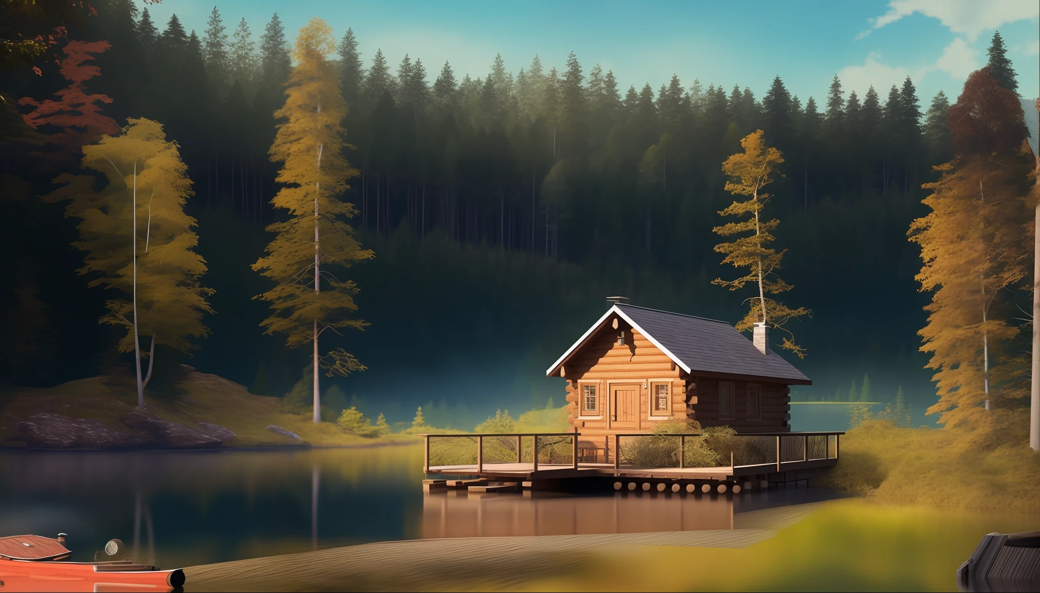 there is a small cabin on a dock in the middle of a lake, lake house, build in a forest near of a lake, cottage in the forest, house in forest, solitary cottage in the woods, the small house in the forest, cottage in the woods, house in the wood, cabin in the woods, wooden cottage, beautiful place, idyllic cottage