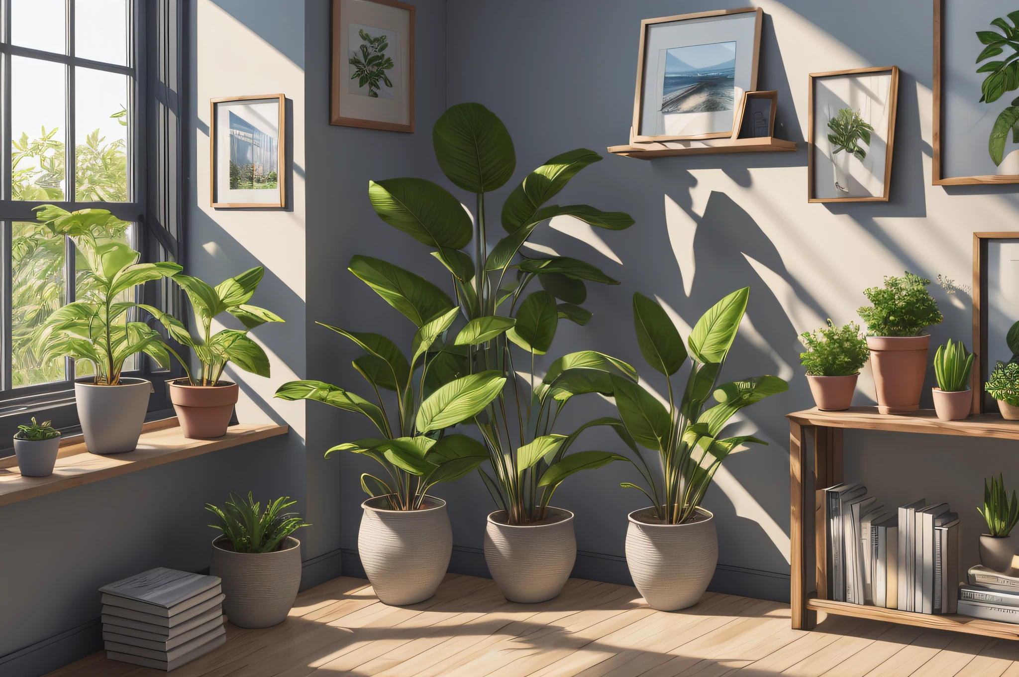there is a plant that is sitting on a shelf near a window, hyper realistic detailed render, highly detailed photorealistic, photorealistic highly detailed, realistic shaded lighting poster, natural realistic render, photorealistic details content, photorealistic high detail, highly detailed scene, realistic 3 d style, 3 d photorealistic render, photorealistic detailed, photorealistic detailed picture --auto --s2