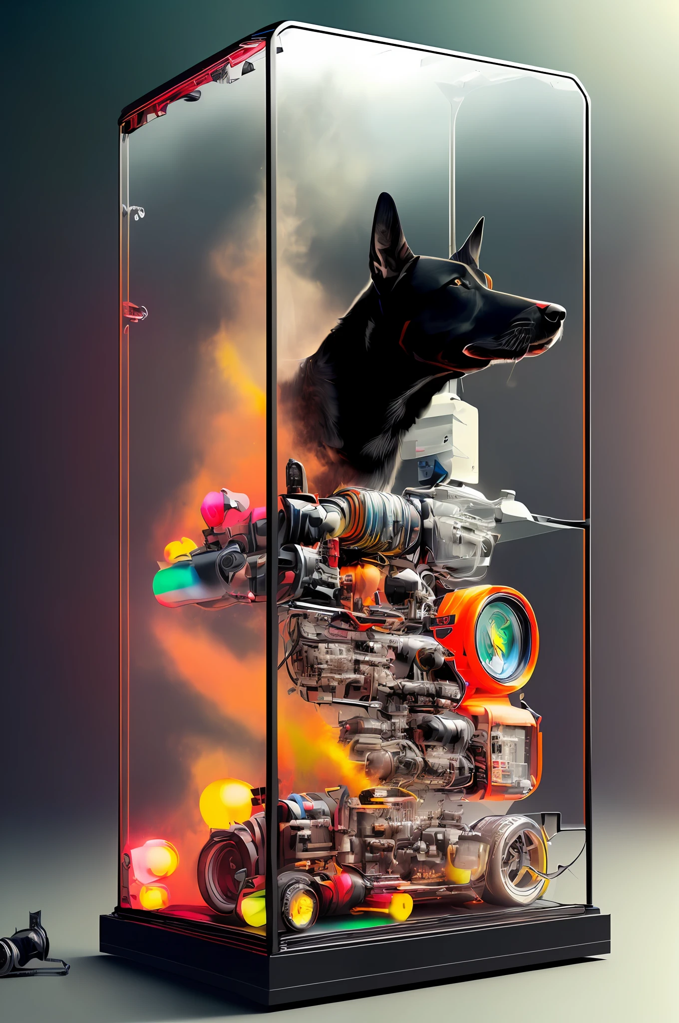Kneeboard, Black Dog, ((((vibrant, realistic, realistic, dramatic, sharp-focused, 8K)))) punk