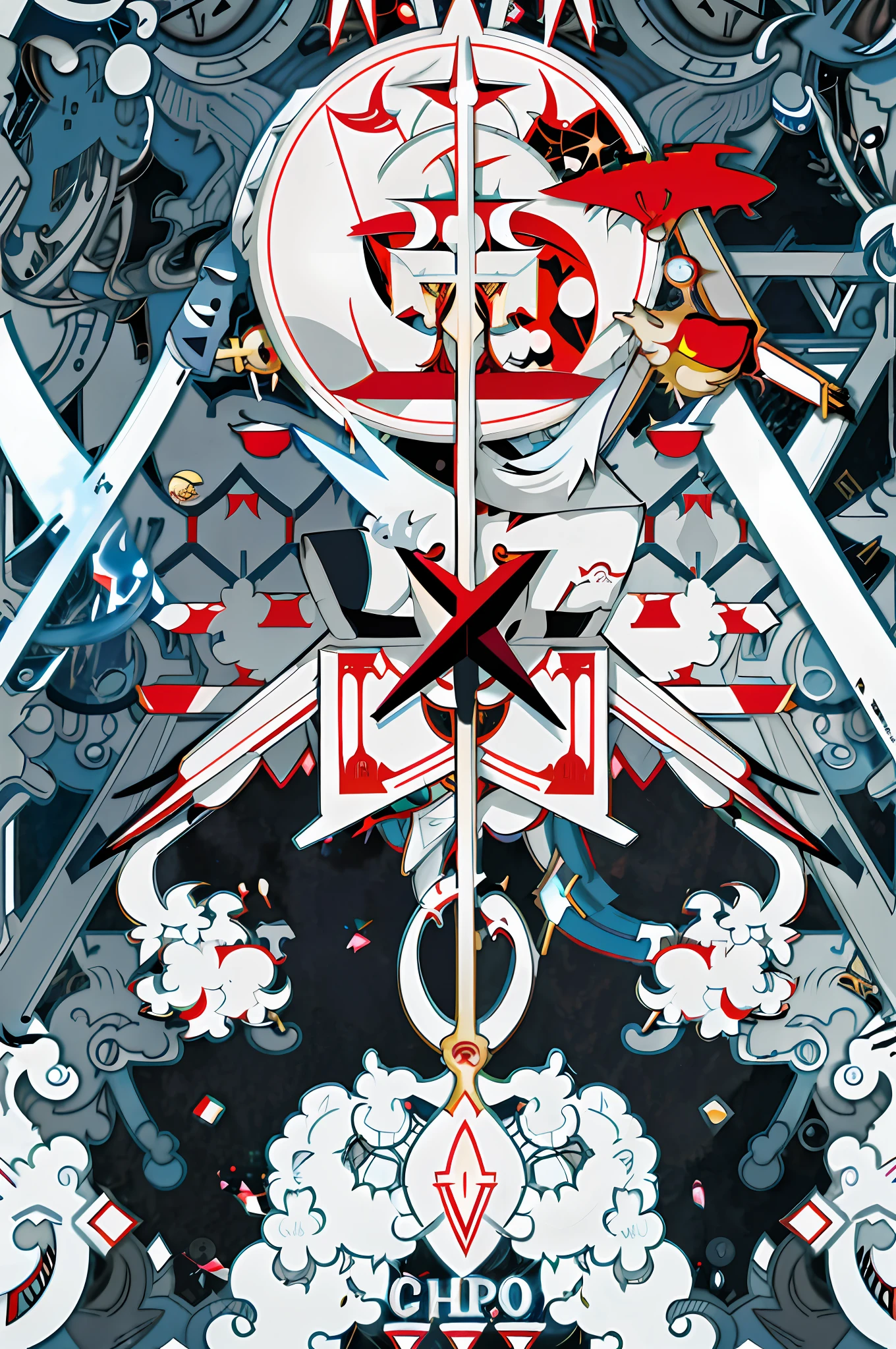 There is a cartoon character poster with clock, detailed key anime art, high detail official artwork, kill pull kill illustration, anime abstract art, symmetry, concept art, Tristan Eaton wallpaper, JC Leyendecker and Sachin Teng, official anime art piece, pop japan, super detailed, anime graphic illustration, detailed anime artwork, kill la kill