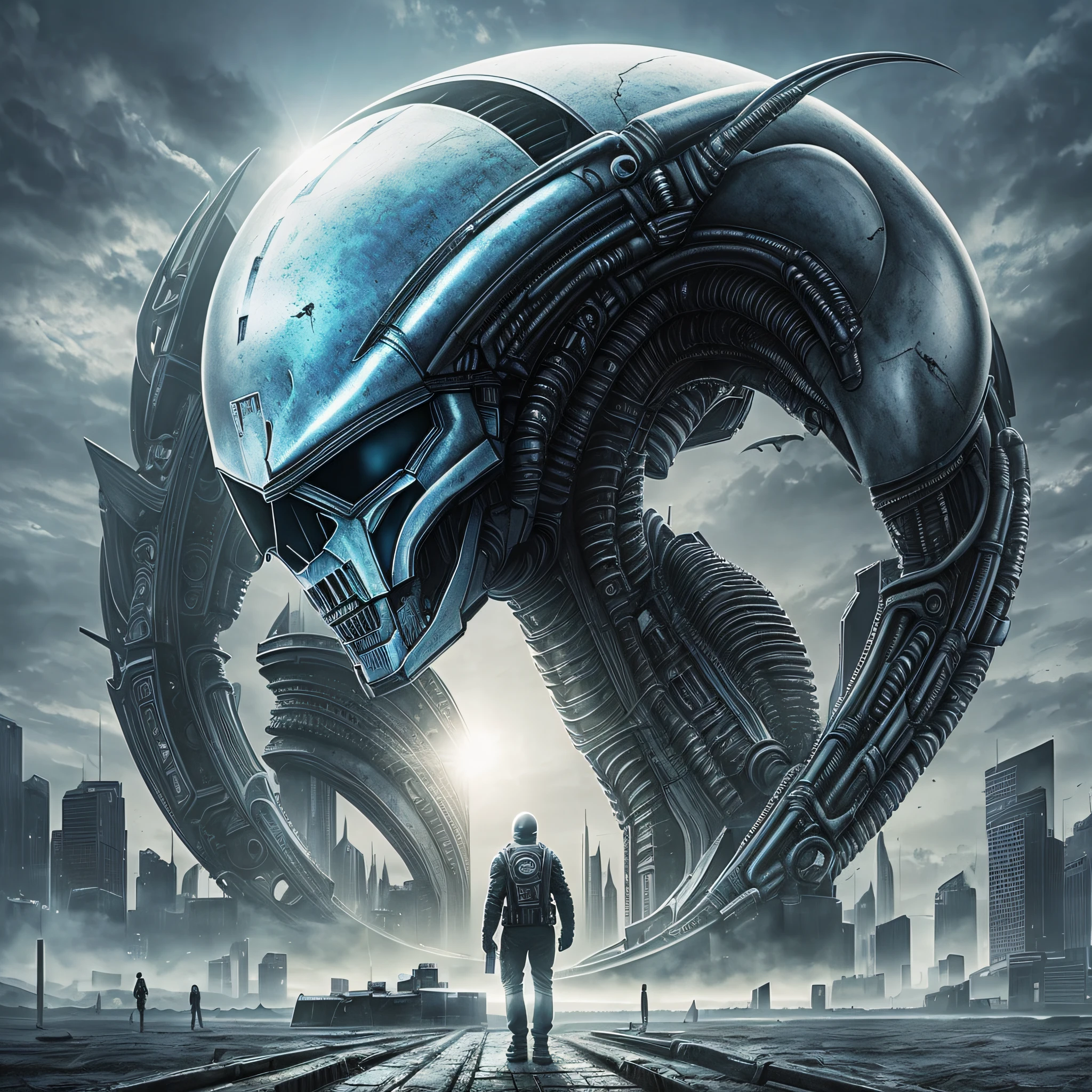 High quality, 4k, film Aliens, Alien is preparing to hunt for skulls, gloomy colors of the picture, metropolis --auto --s2