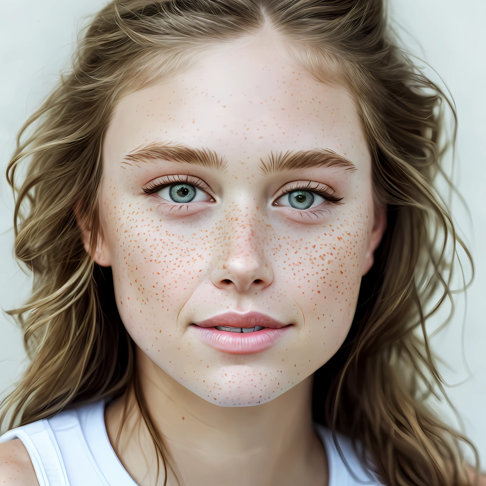 Lauren germen, celebrity, potrait, hyper realistic, freckles
