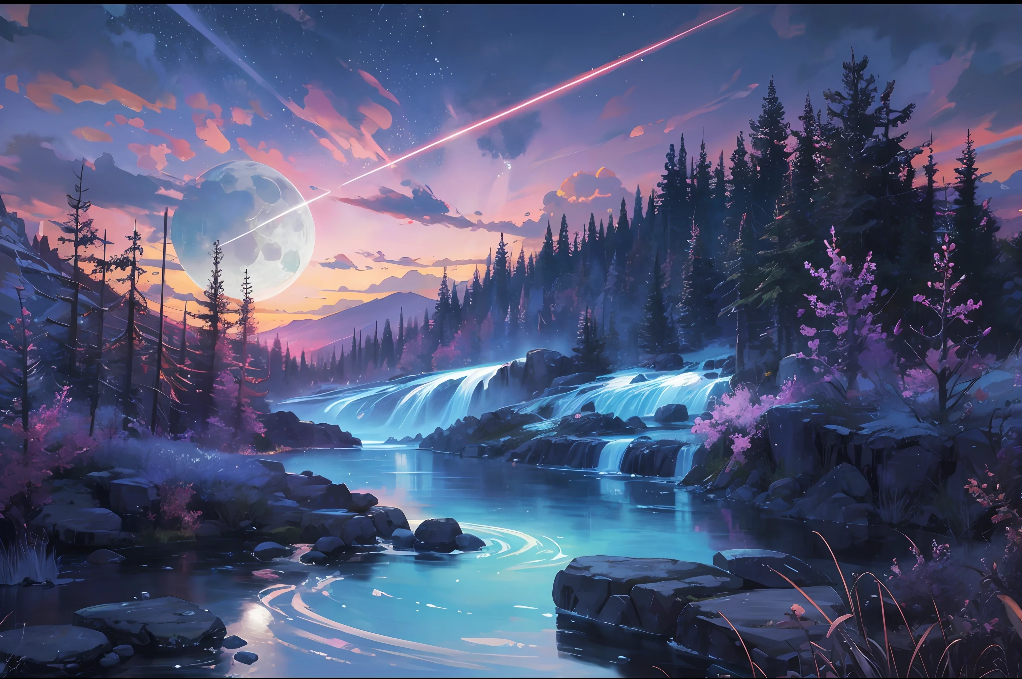 best quality, masterpiece, beautiful wild and natural fantasy landscape with glowing lights --auto --s2